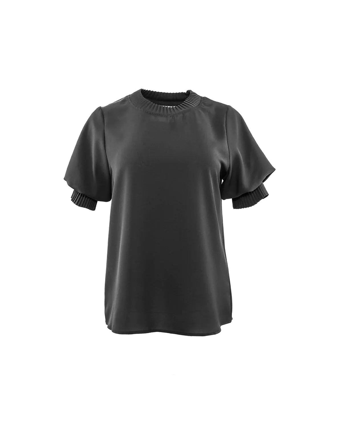 Dione Pleated Neck Top - Black