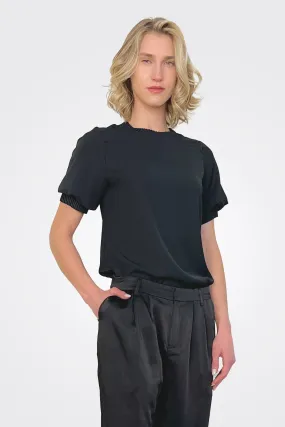 Dione Pleated Neck Top - Black