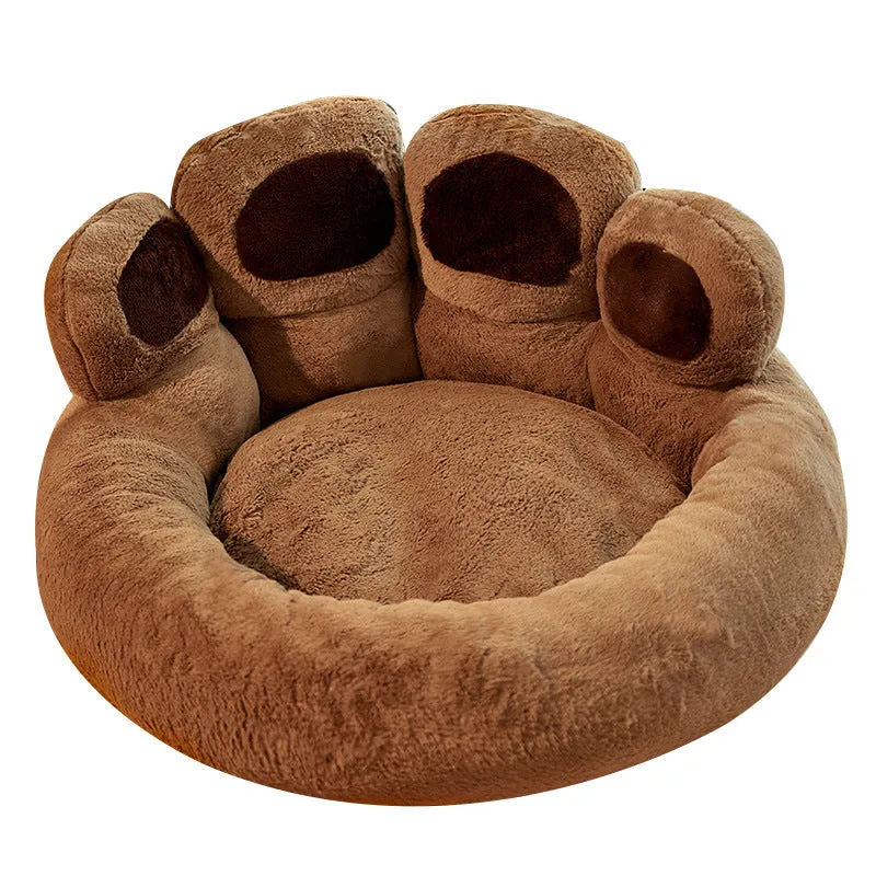 Dog Bed Cat Mat Round Large Pet House Long Plush Deep Sleeping Warm Bear Paw Shape Super Soft Cushion Calm Beds