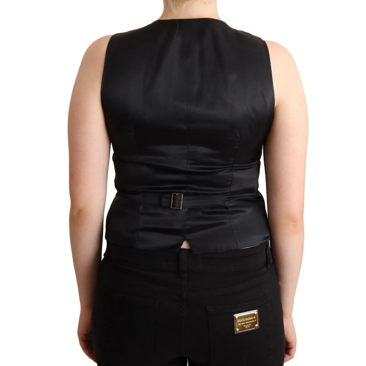 Dolce & Gabbana Elegant Black Vest Top with Button Detail