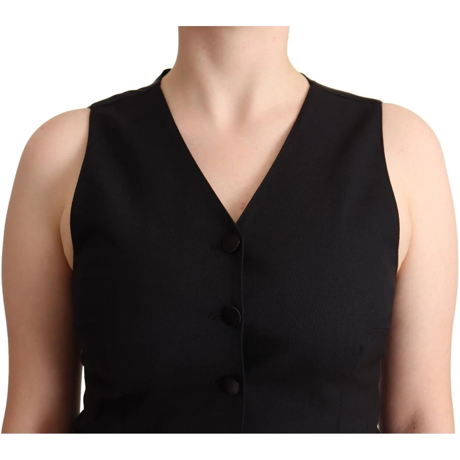 Dolce & Gabbana Elegant Black Vest Top with Button Detail