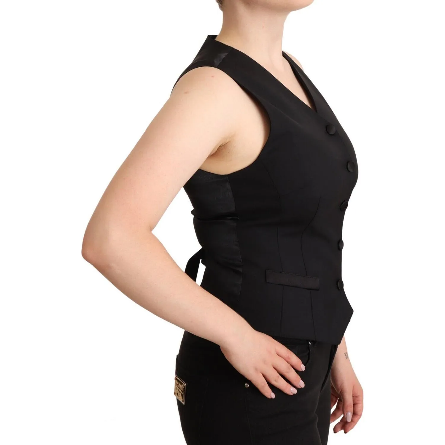 Dolce & Gabbana Elegant Black Vest Top with Button Detail