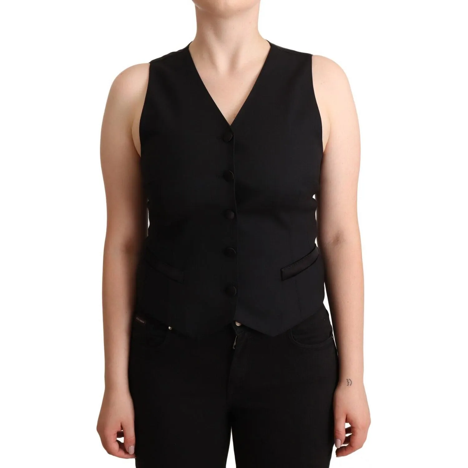 Dolce & Gabbana Elegant Black Vest Top with Button Detail