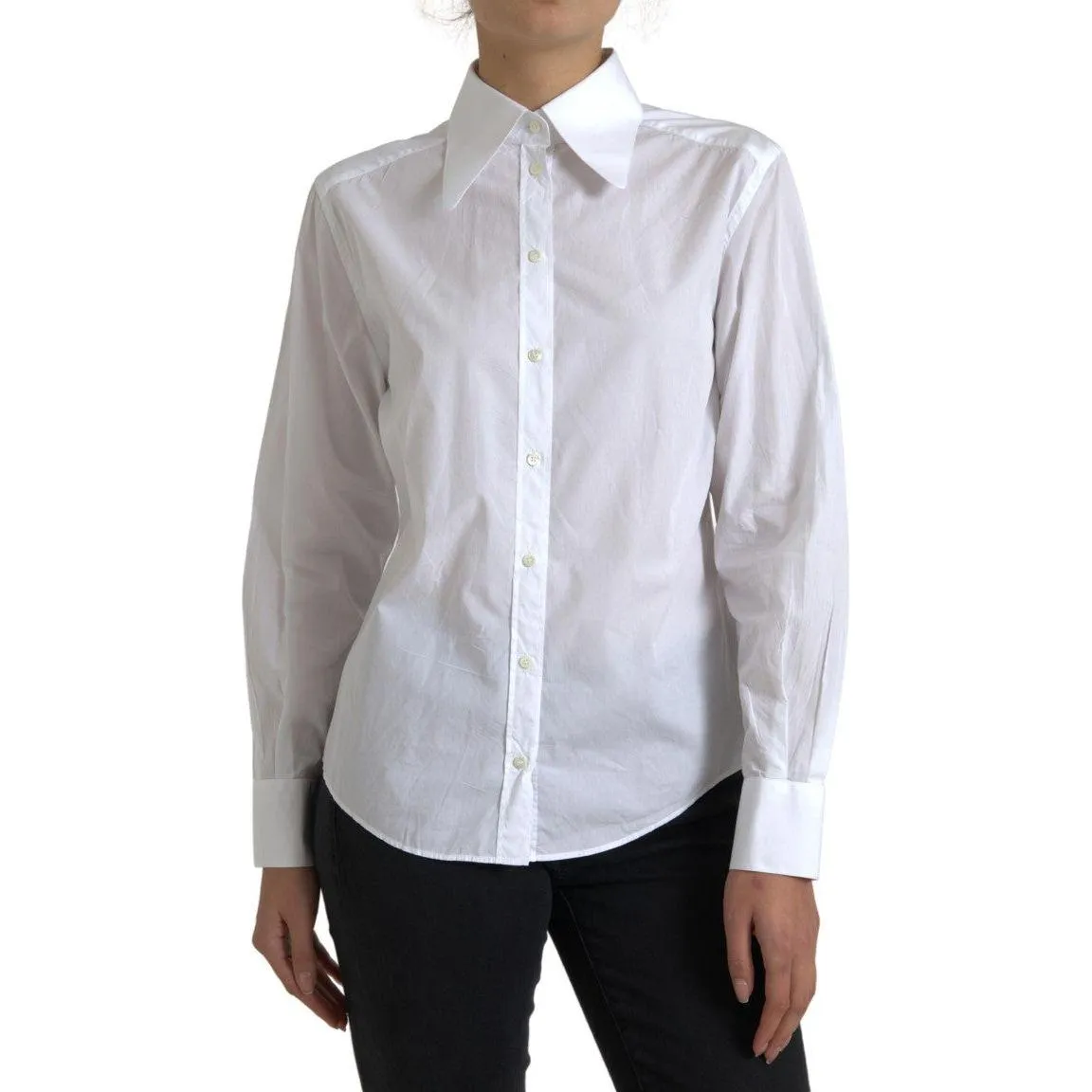 Dolce & Gabbana Elegant White Cotton Collared Top