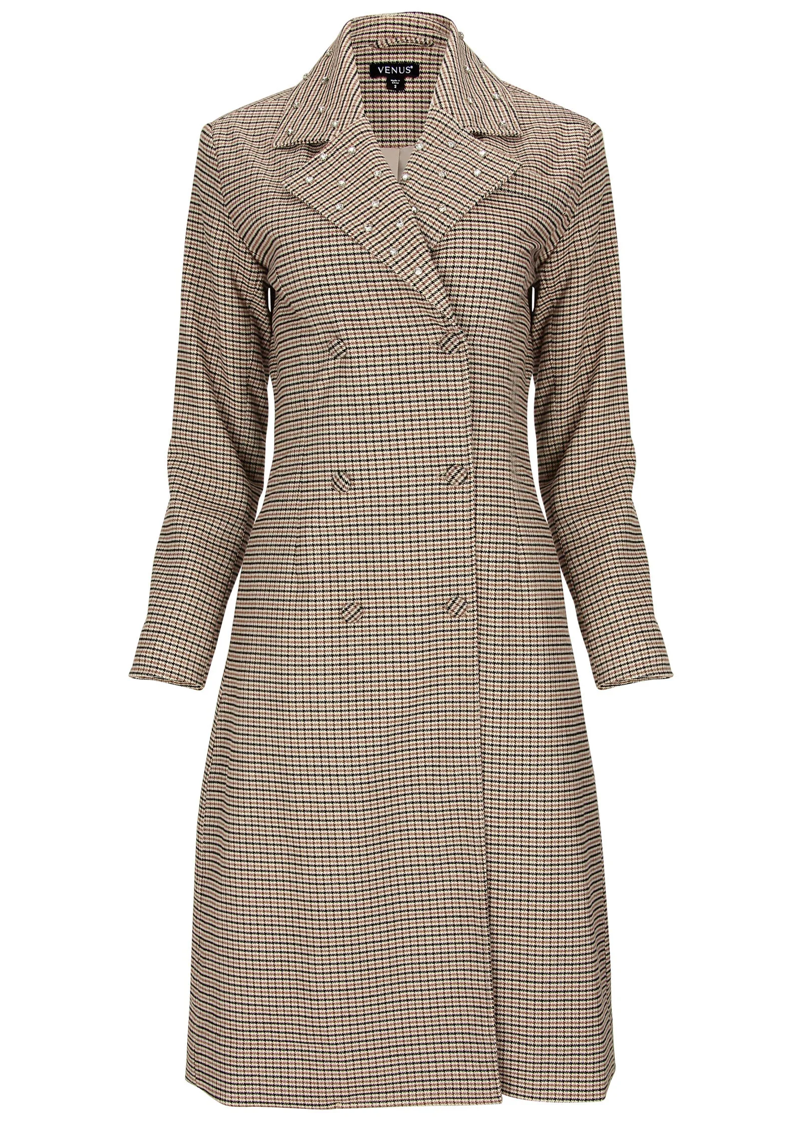 Embellished Plaid Coat - Cream Multi