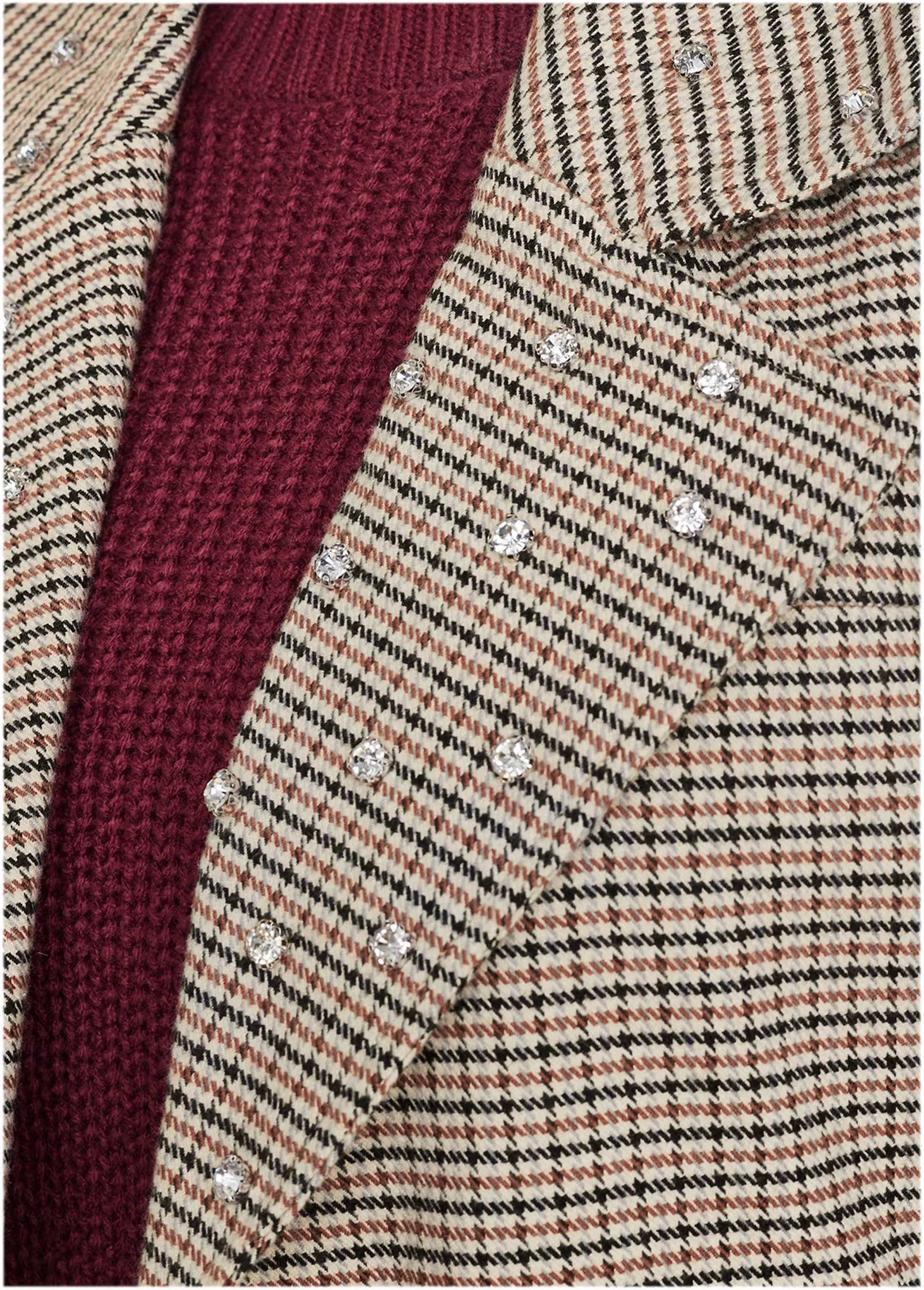 Embellished Plaid Coat - Cream Multi