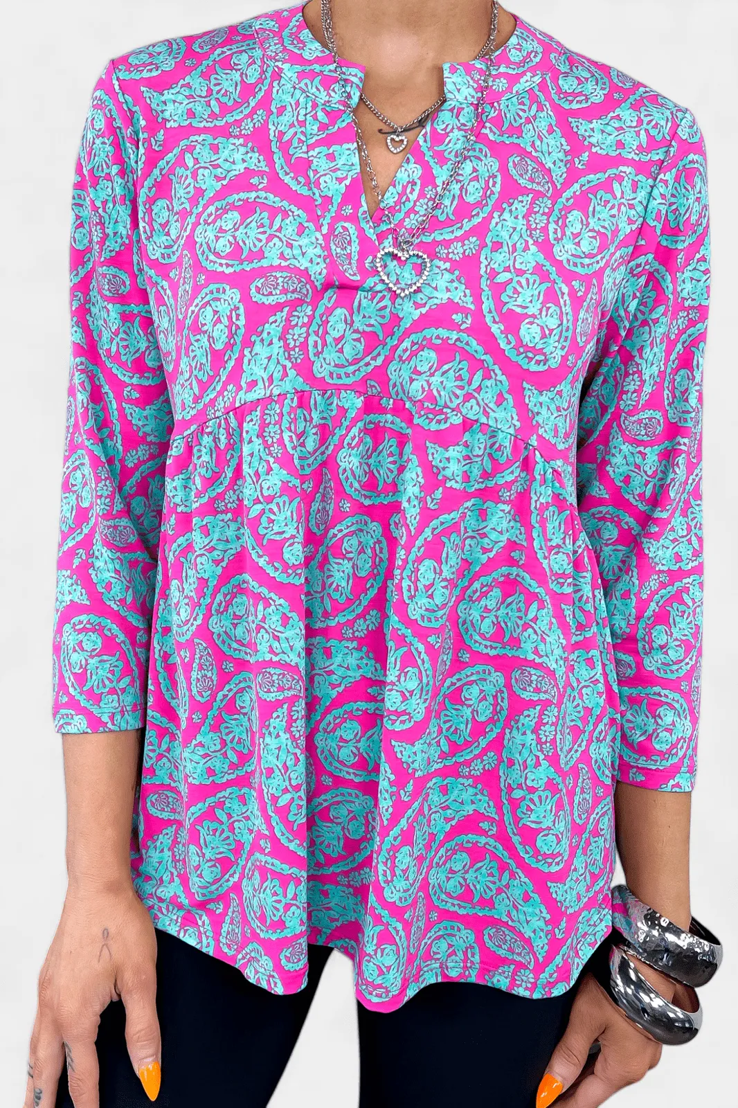 Emerald & Pink Paisley Lizzy Empire Top [NO RETURNS]