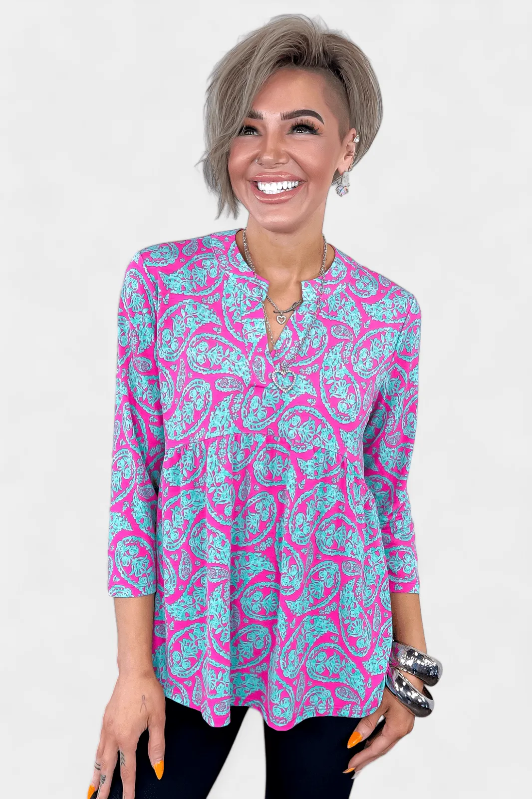 Emerald & Pink Paisley Lizzy Empire Top [NO RETURNS]