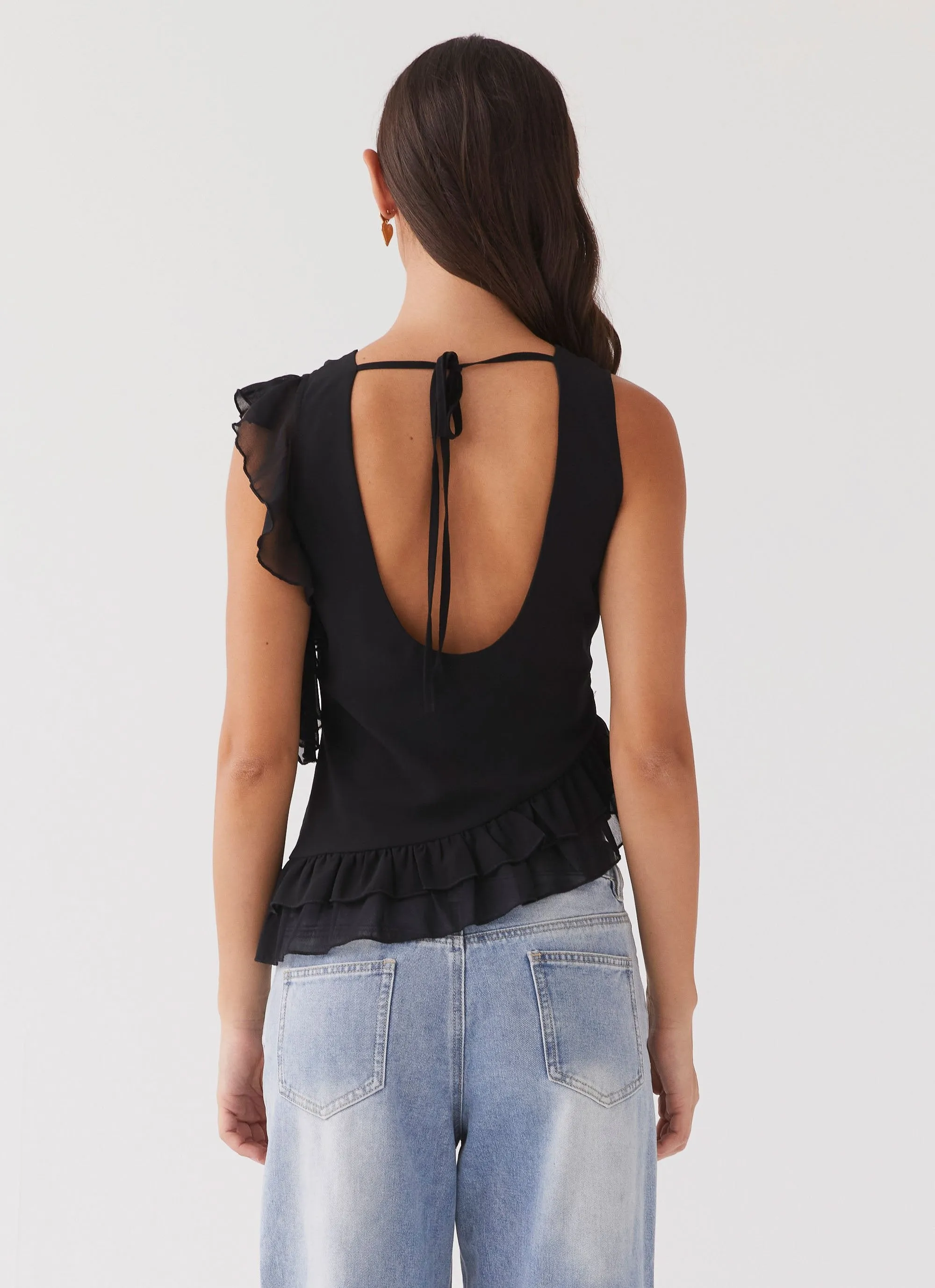 Empress Frill Trim Top - Black