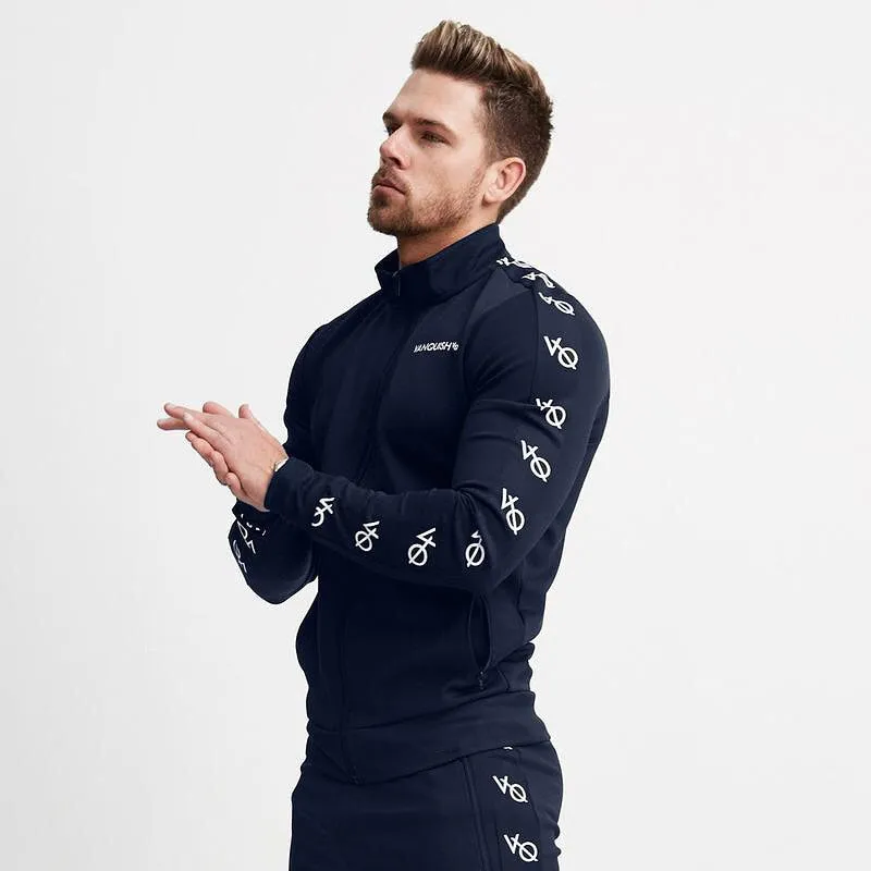 Fashion men's suit casual streetwear men's clothing cotton zipper pocket zipper jacket fitness tie men's trousers sportswear