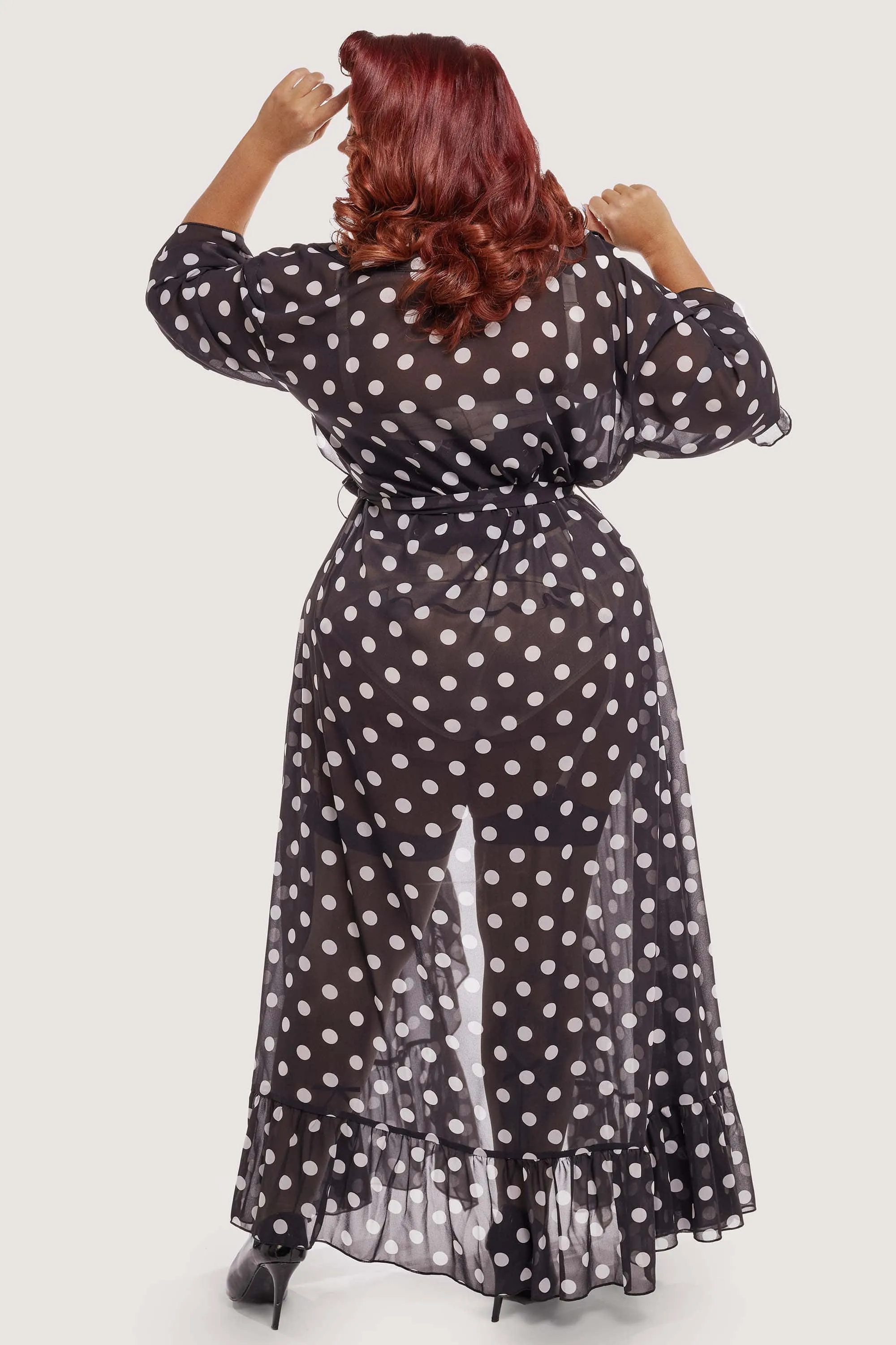 FFFB Chiffon Polka Dot Black Robe Curve