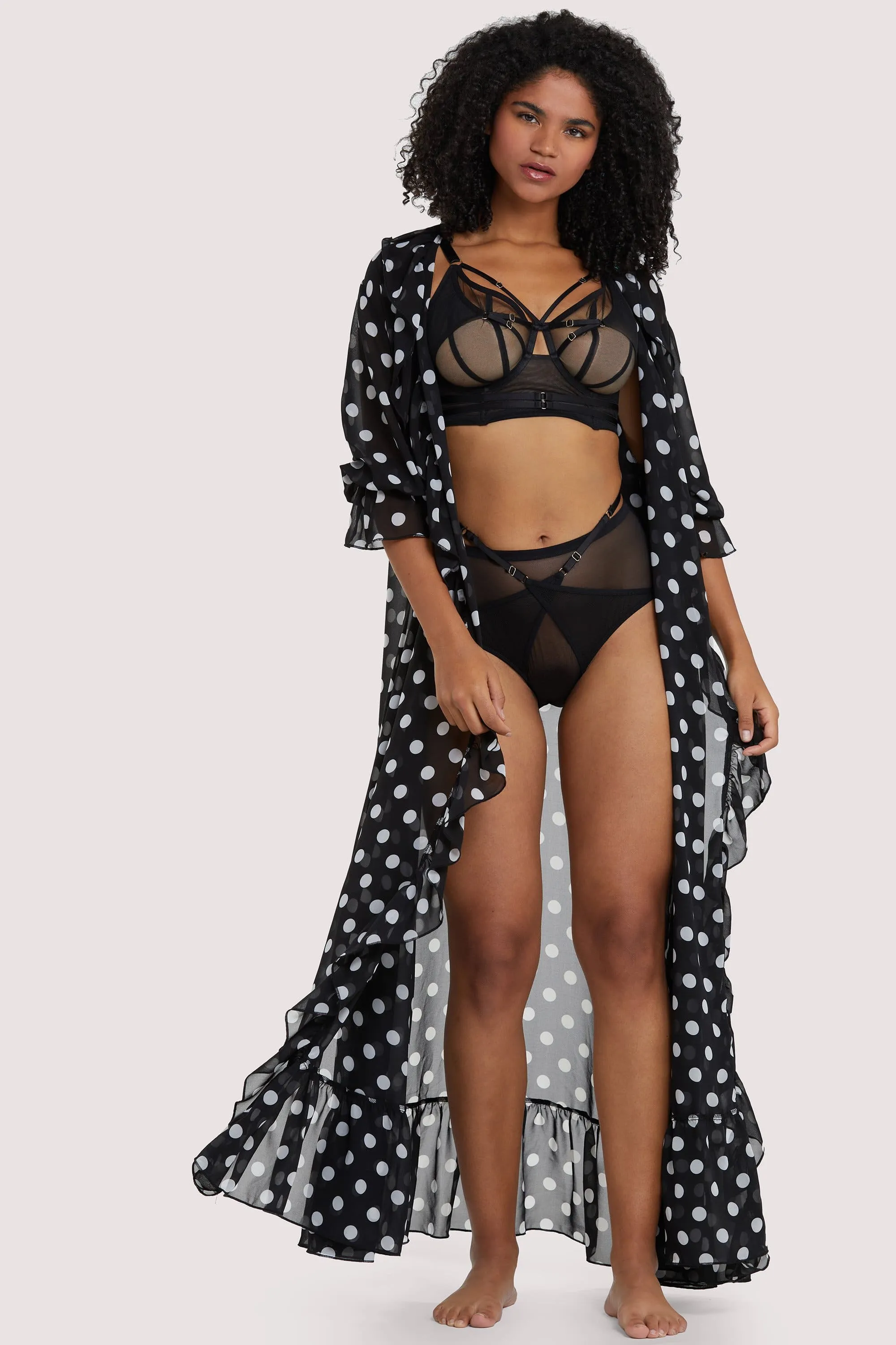 FFFB Chiffon Polka Dot Black Robe