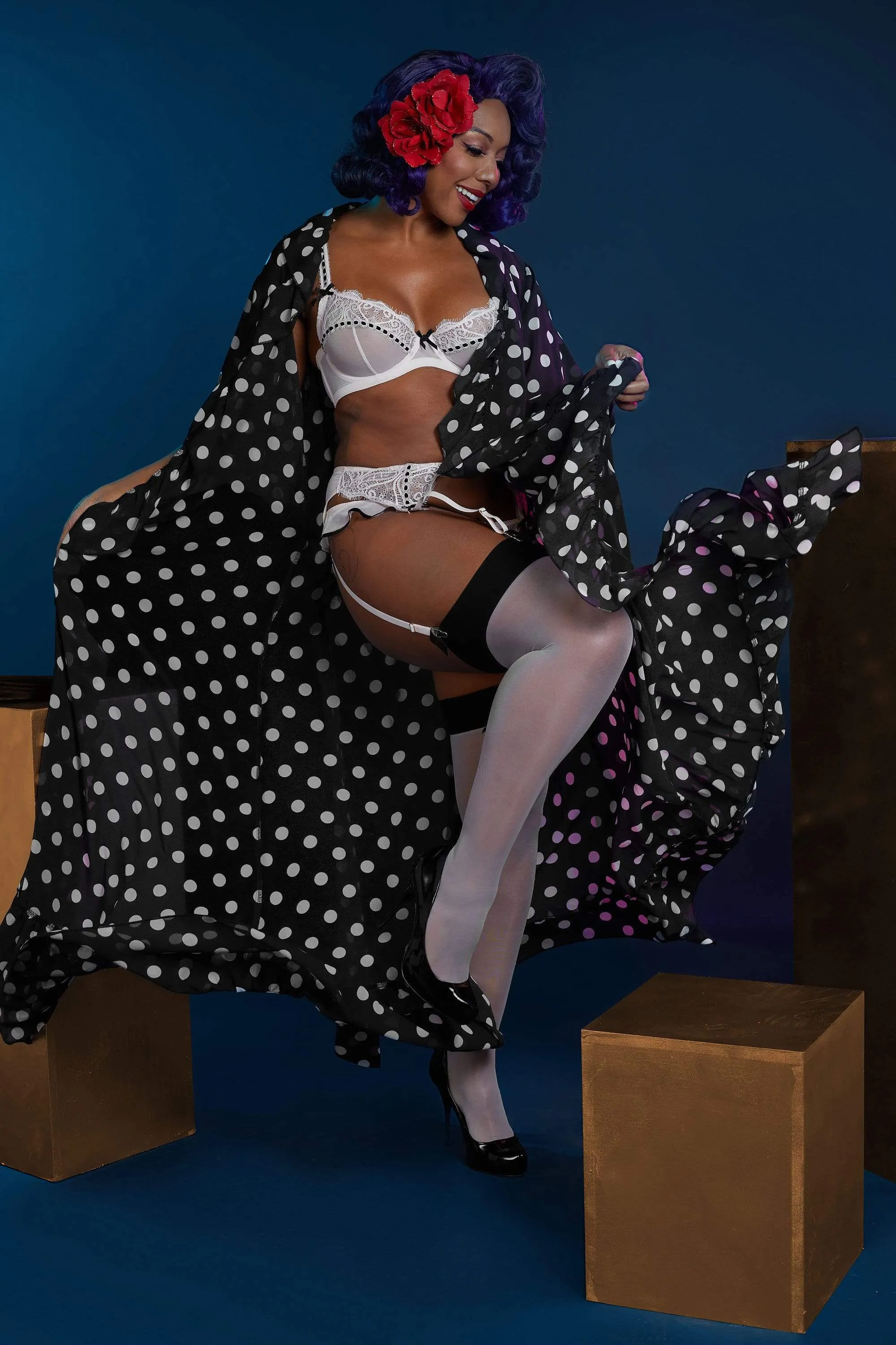 FFFB Chiffon Polka Dot Black Robe