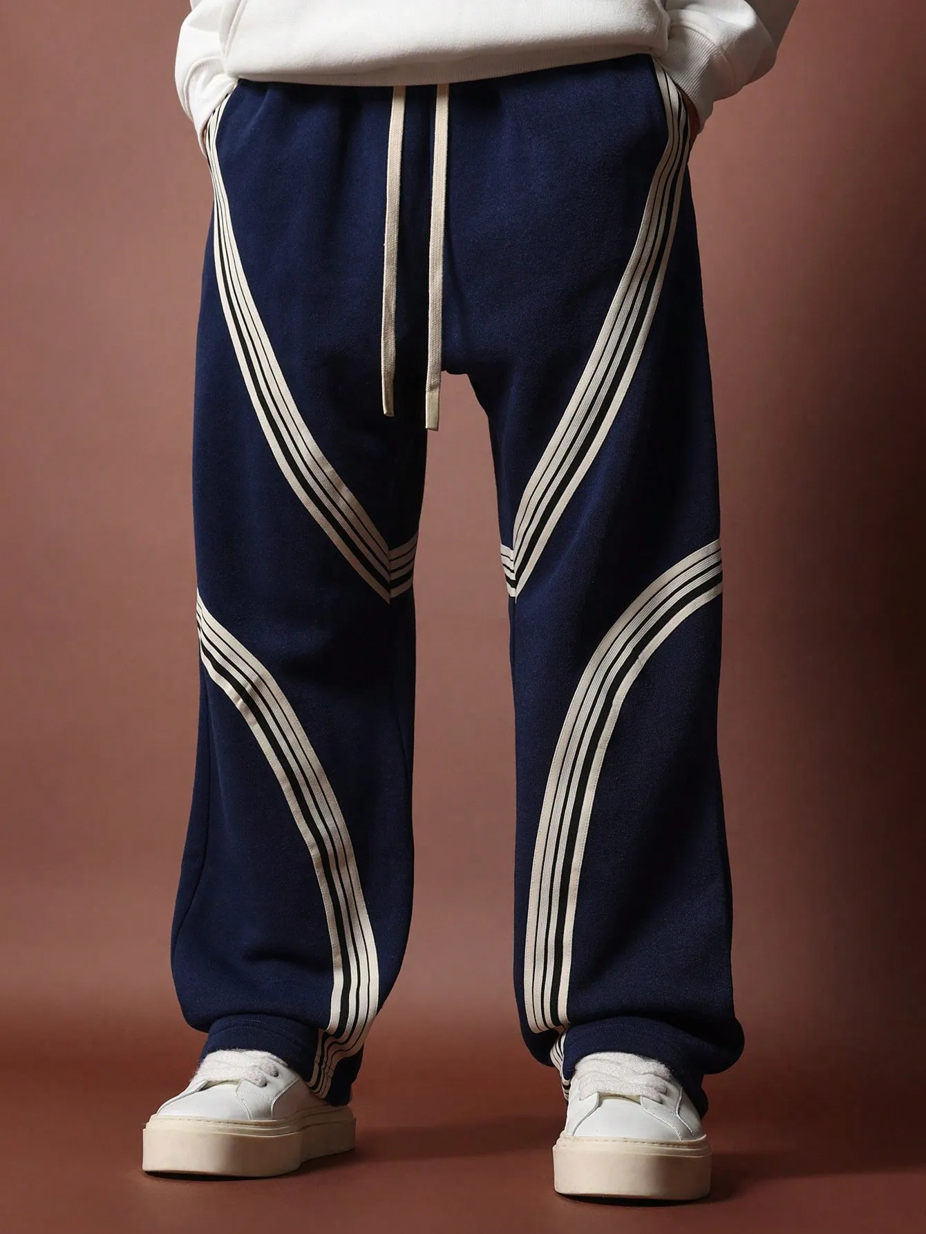 Flare Fit Stripe Panels Sweatpants With Drawcord