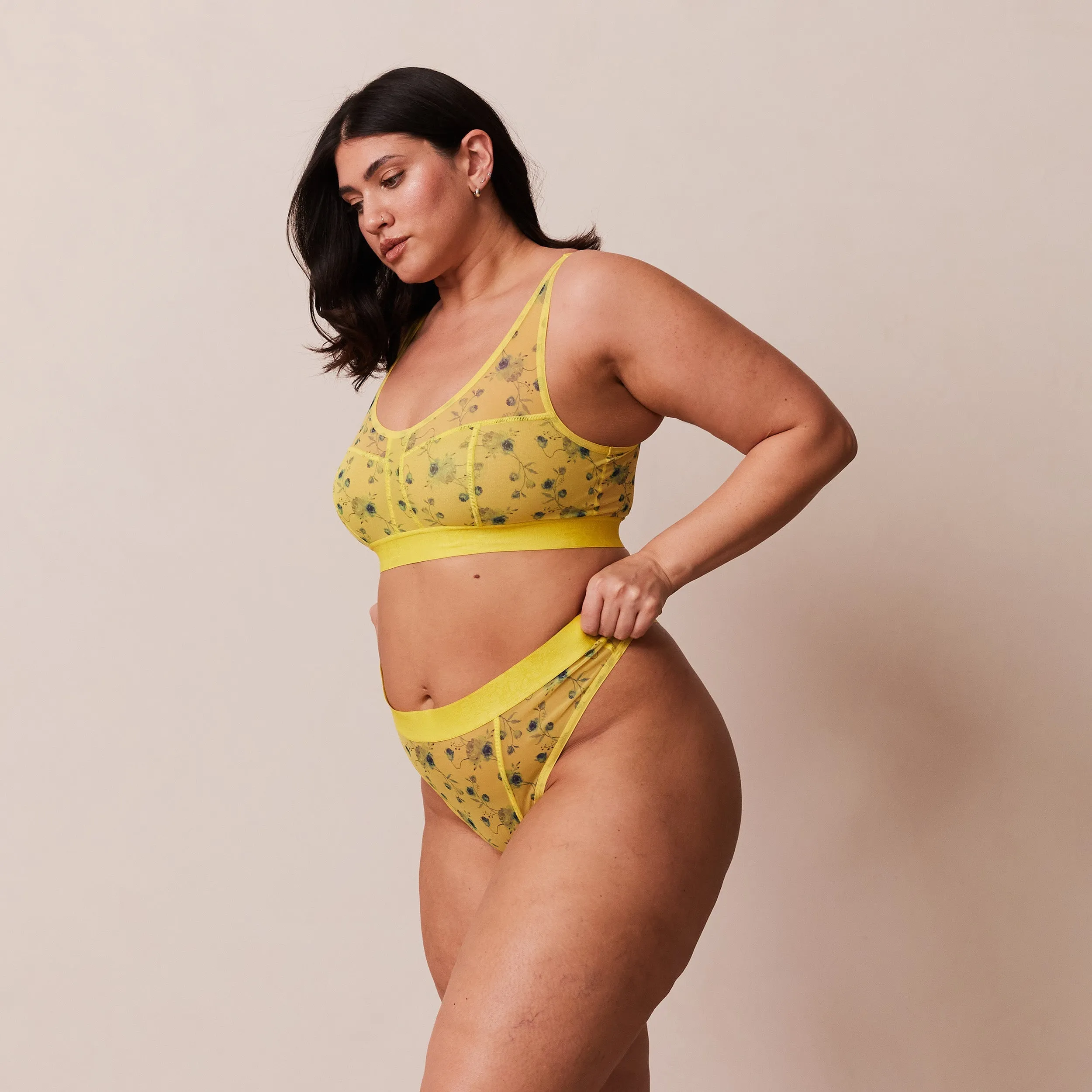 Floral Mesh Bralette  - Yellow