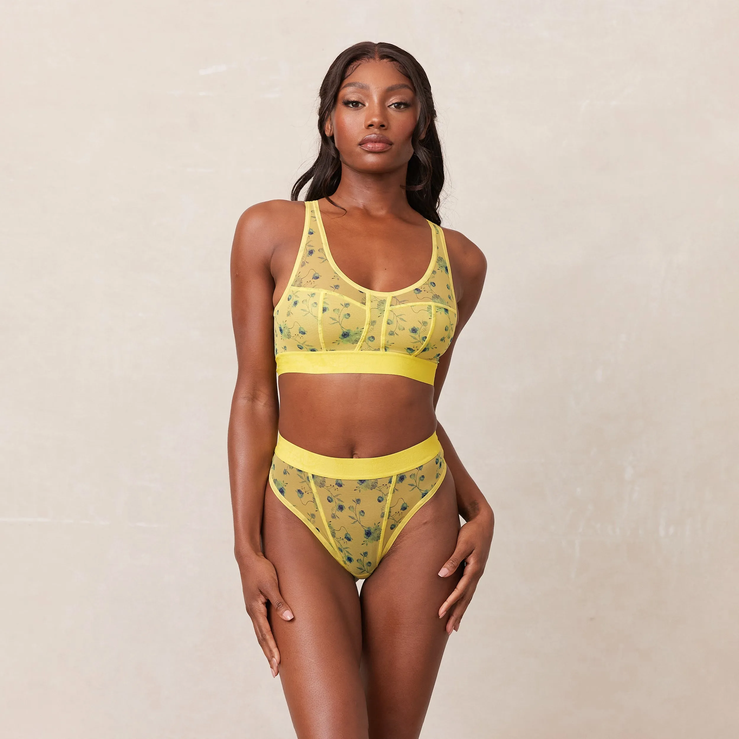 Floral Mesh Bralette  - Yellow