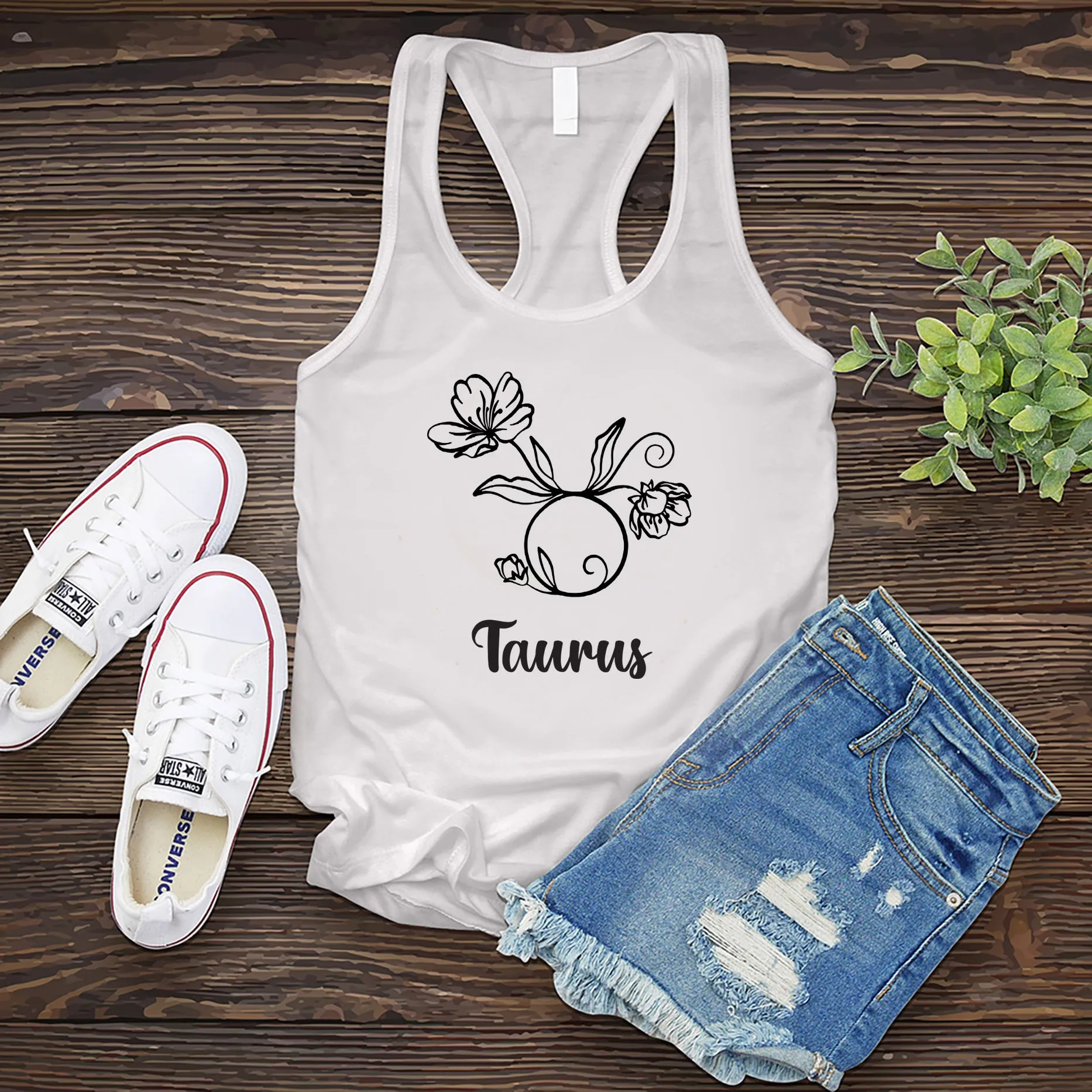 Floral Taurus Symbol Women's Tank Top