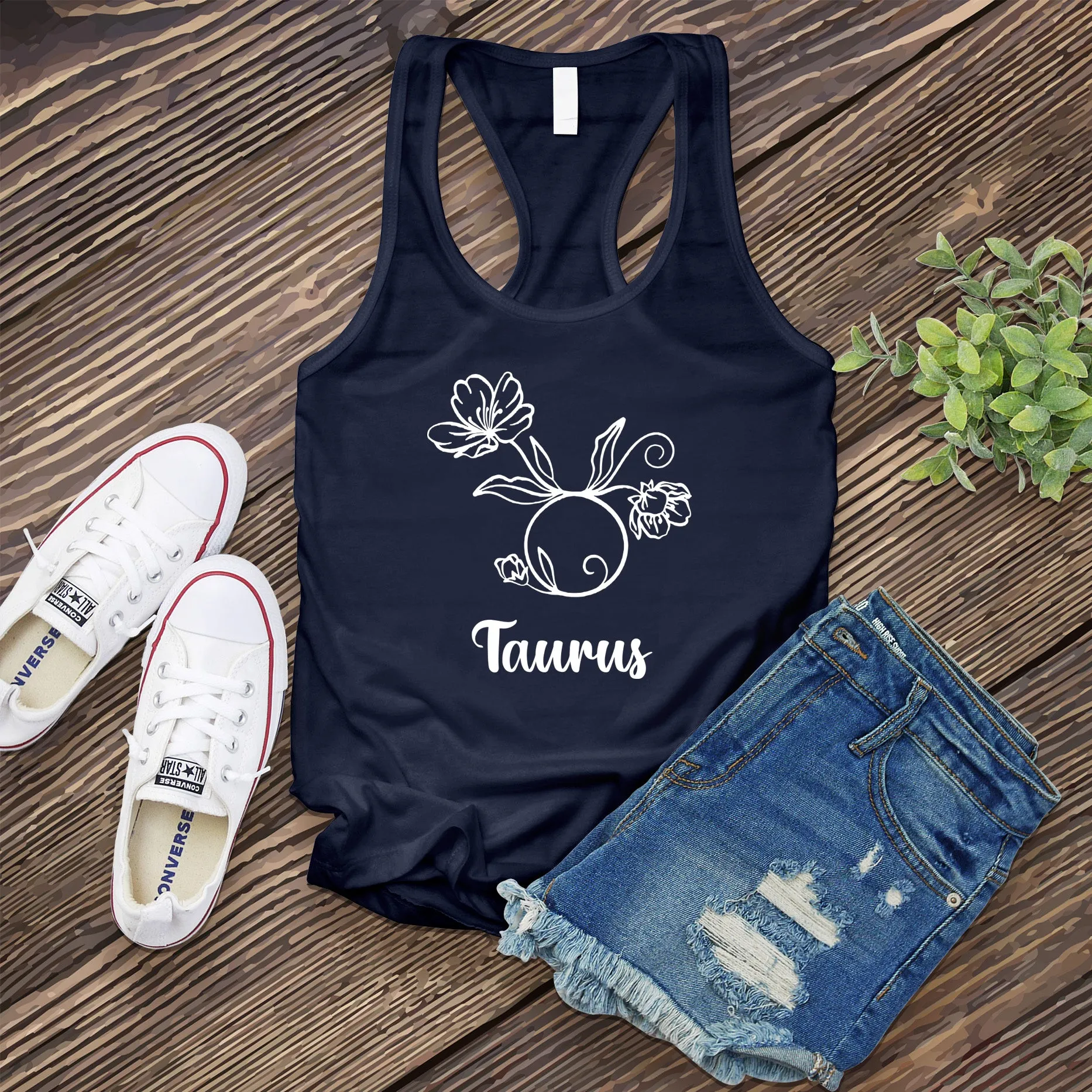 Floral Taurus Symbol Women's Tank Top