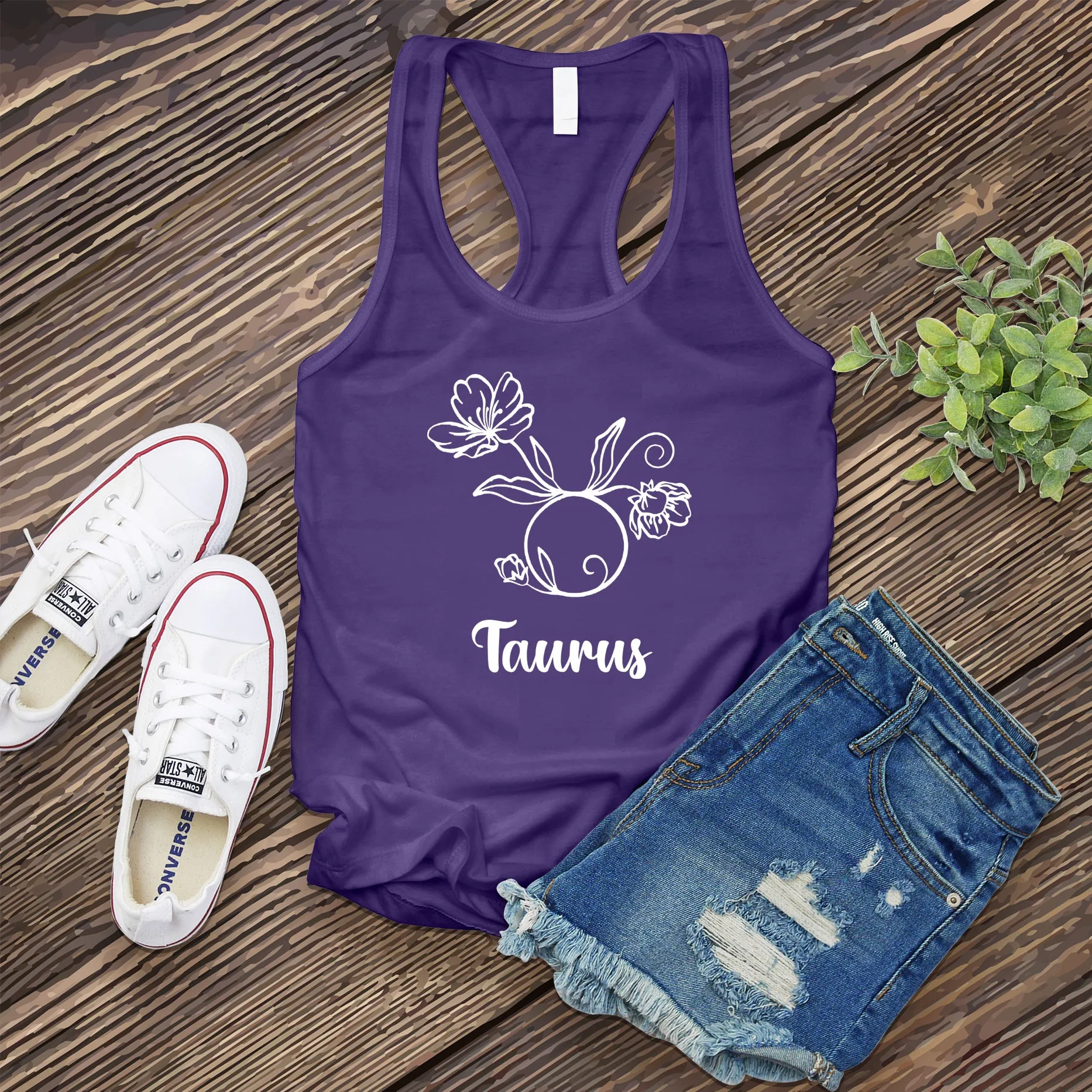 Floral Taurus Symbol Women's Tank Top