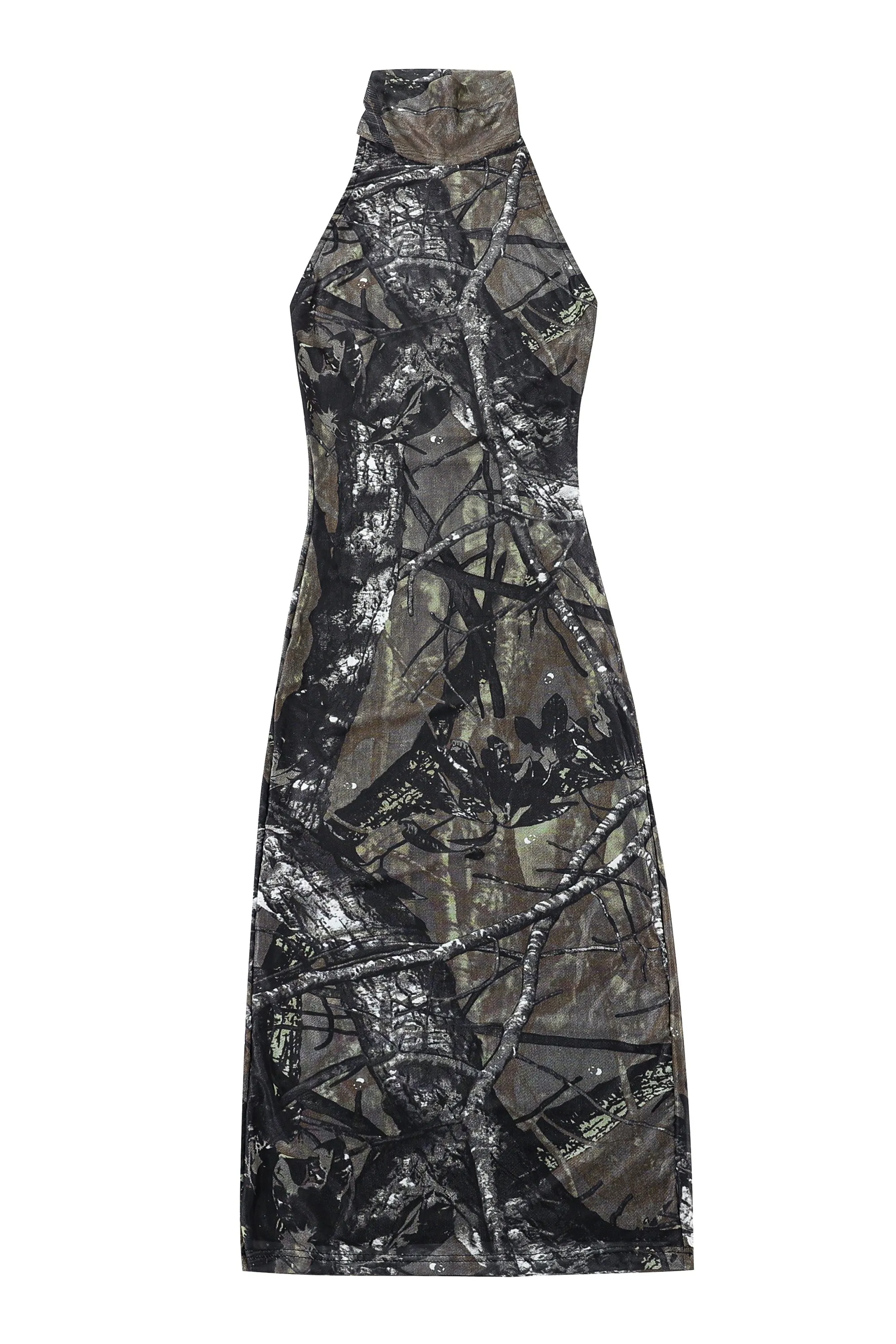 Forest Camo Halter Mesh Dress