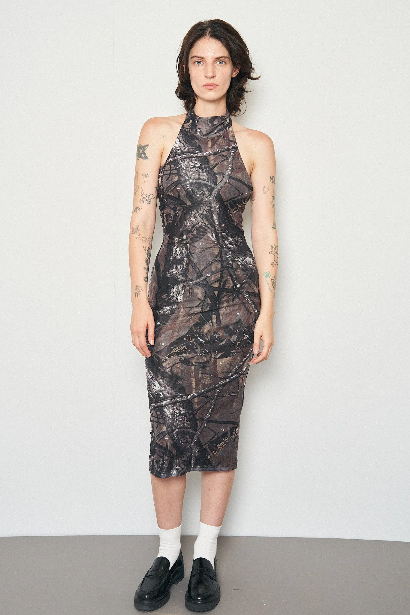 Forest Camo Halter Mesh Dress