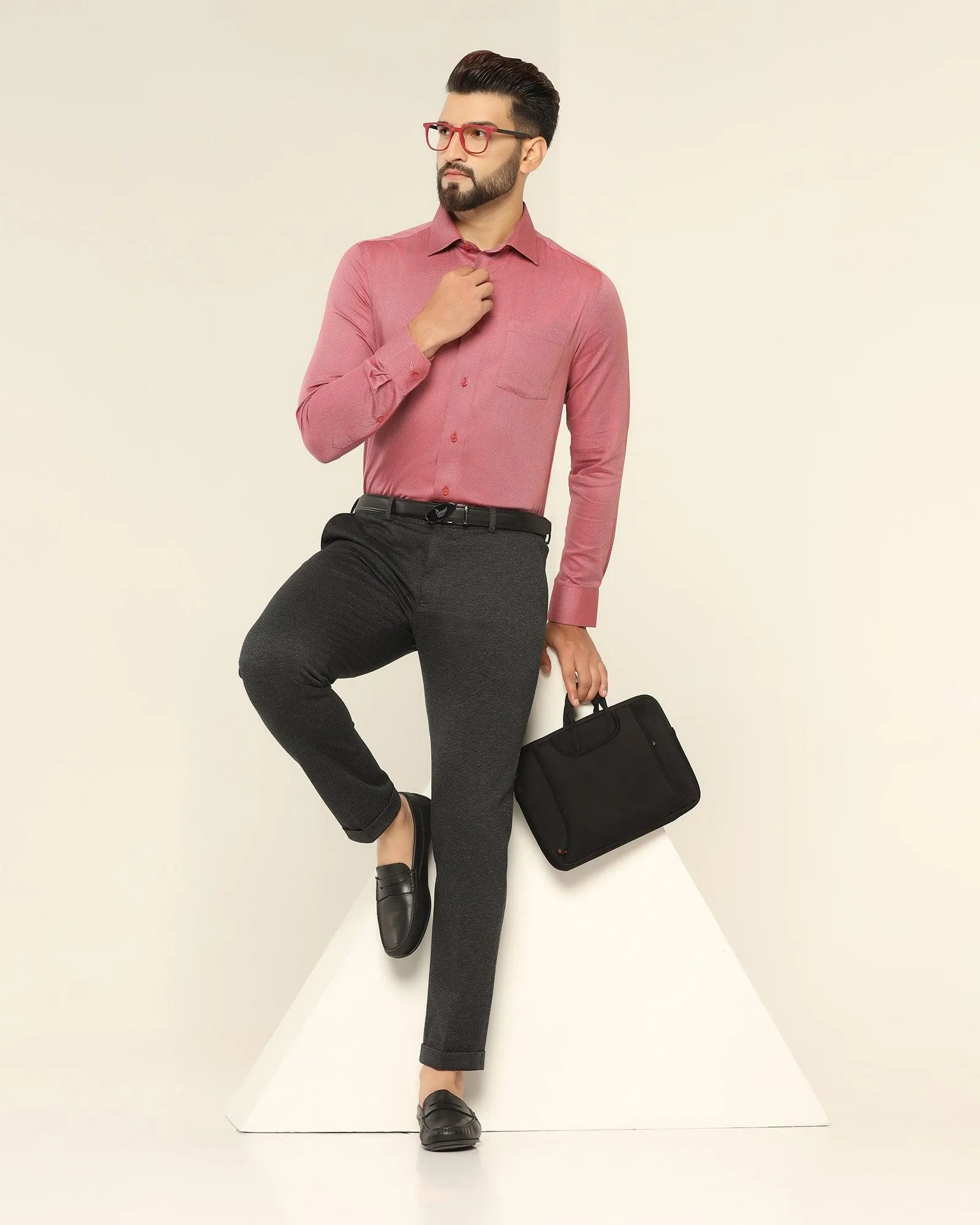 Formal Dusty Pink Textured Shirt - Quint