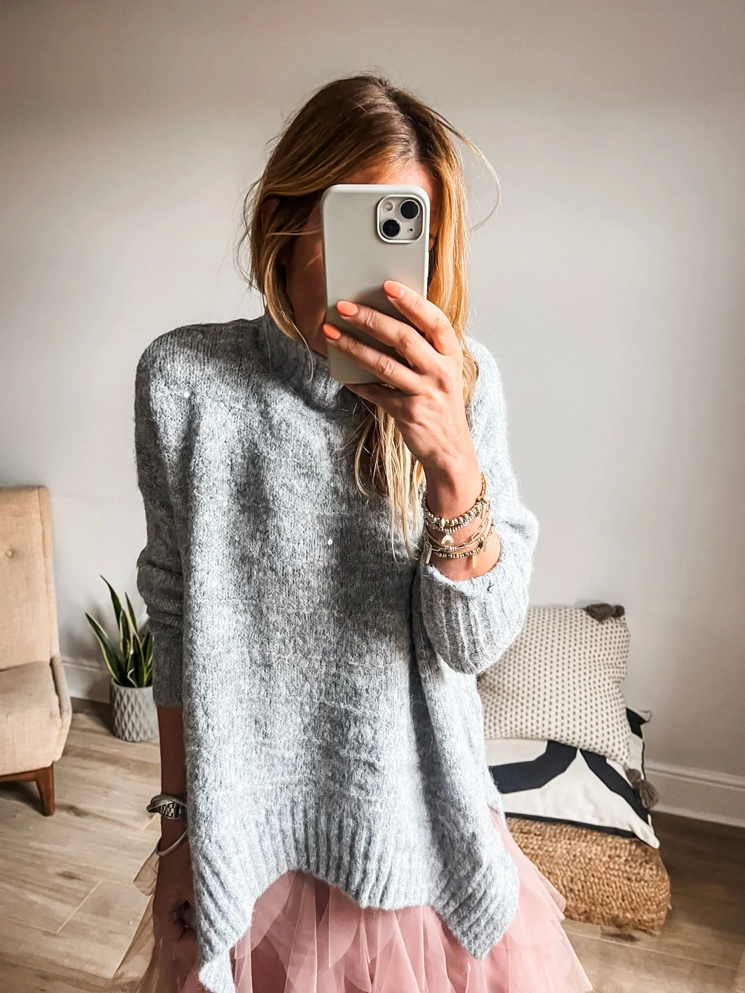 Funnel Neck Sequin Jumper