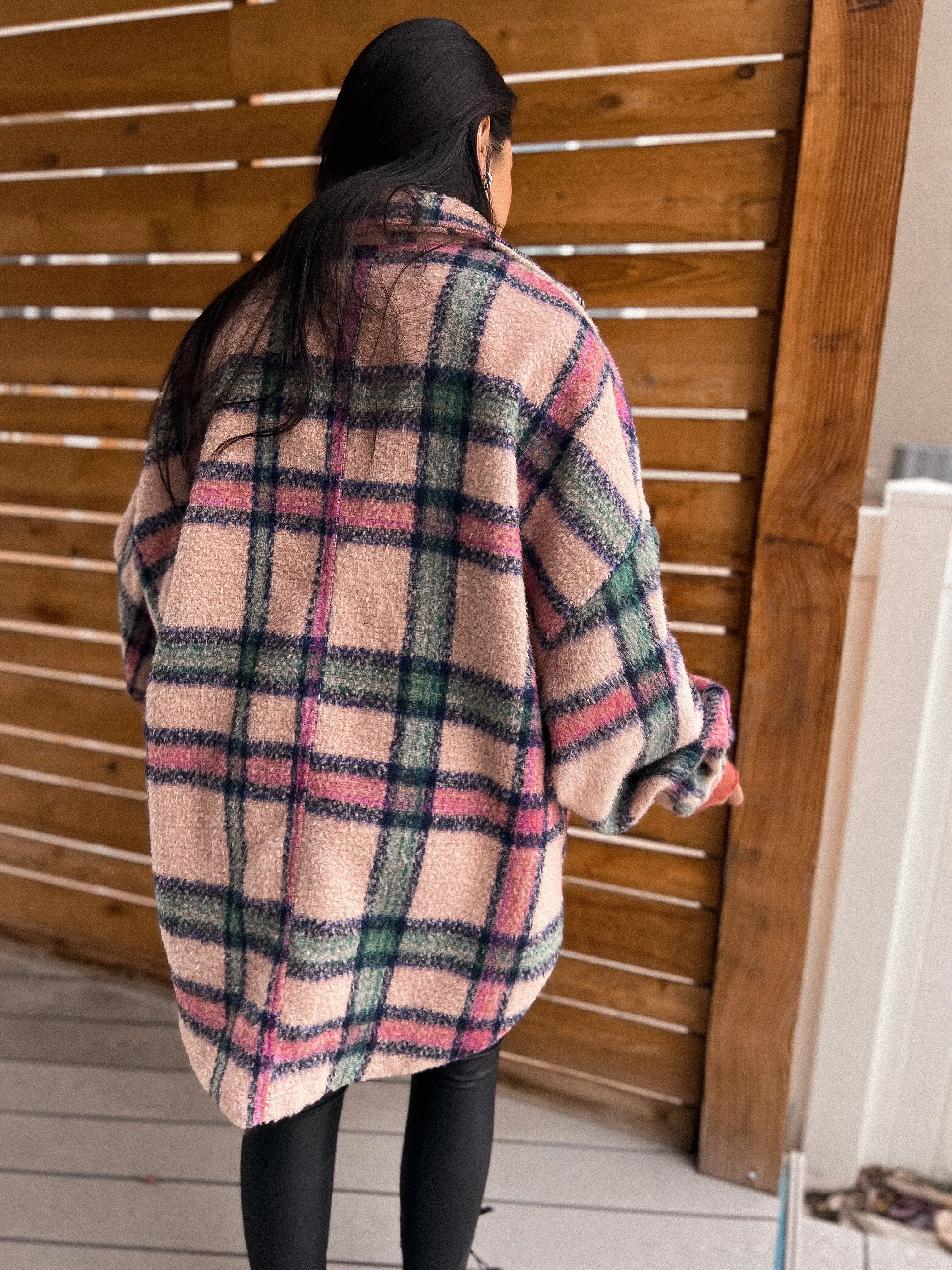 fuzzy oversized plaid coat jacket