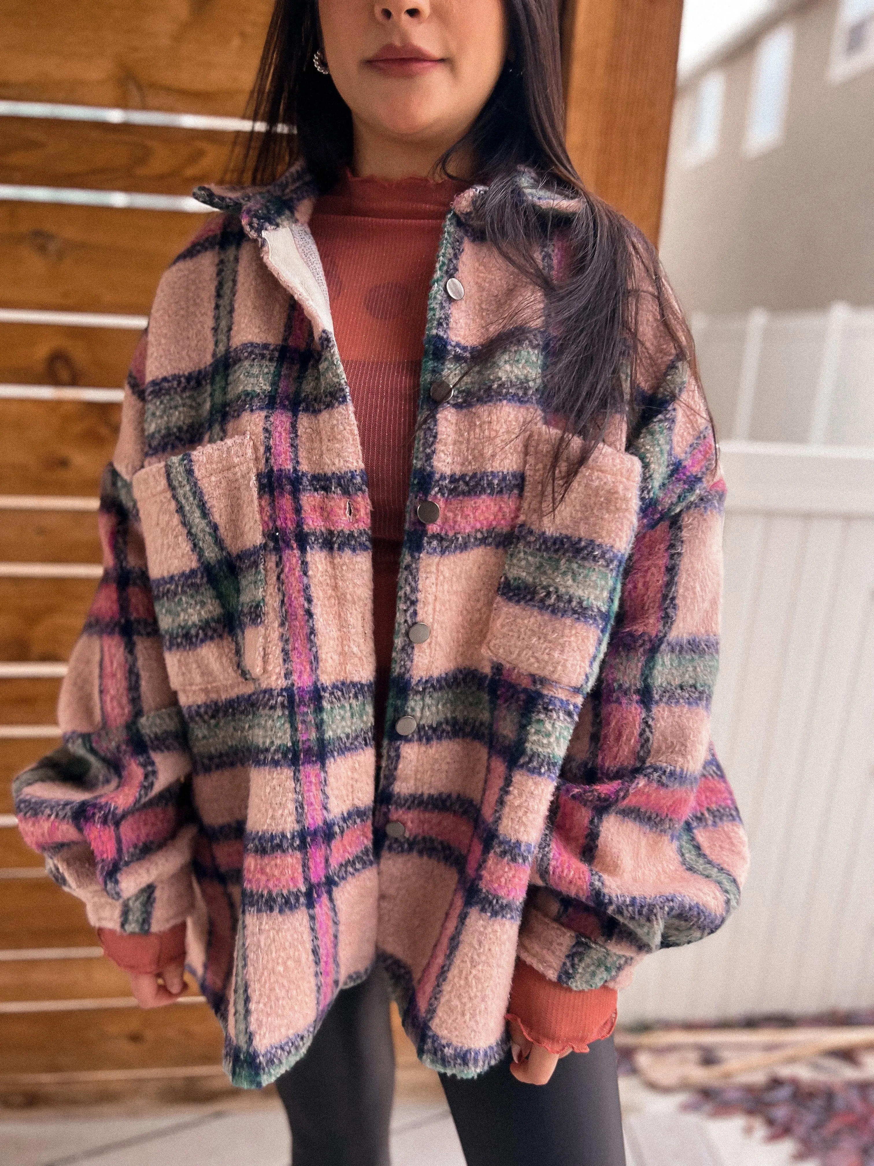 fuzzy oversized plaid coat jacket