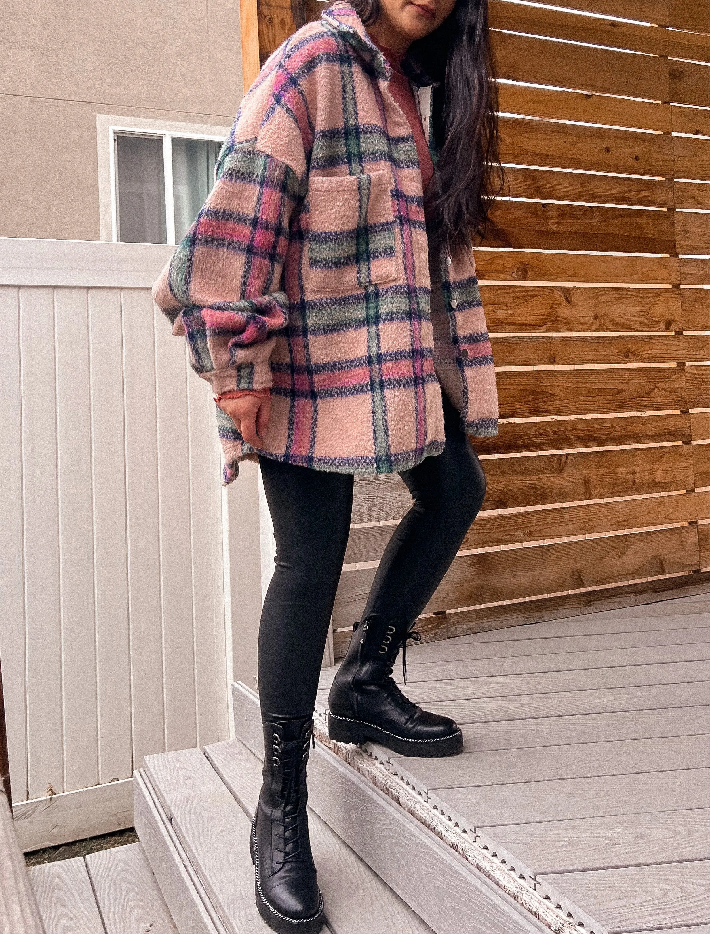 fuzzy oversized plaid coat jacket