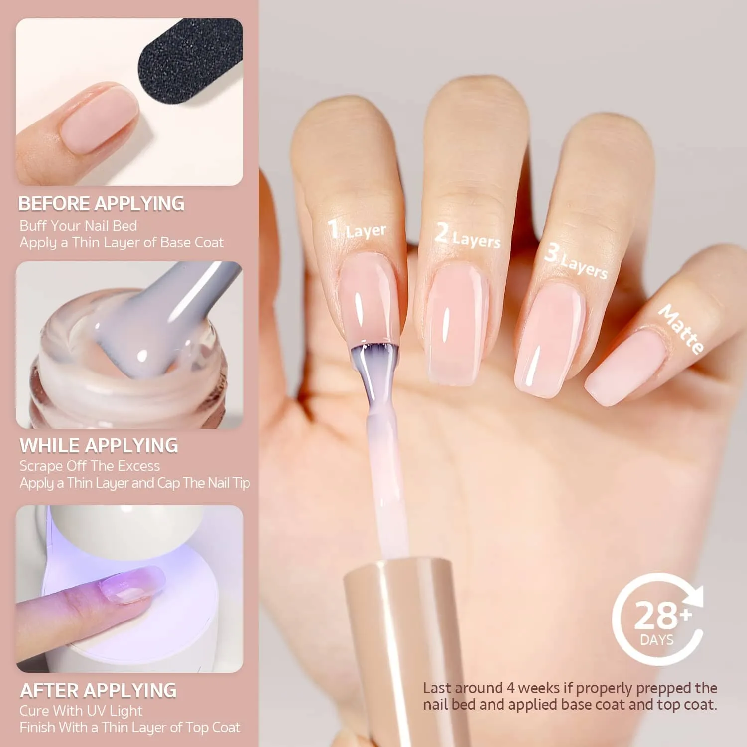 GAOY Sheer Light Pink Gel Nail Polish