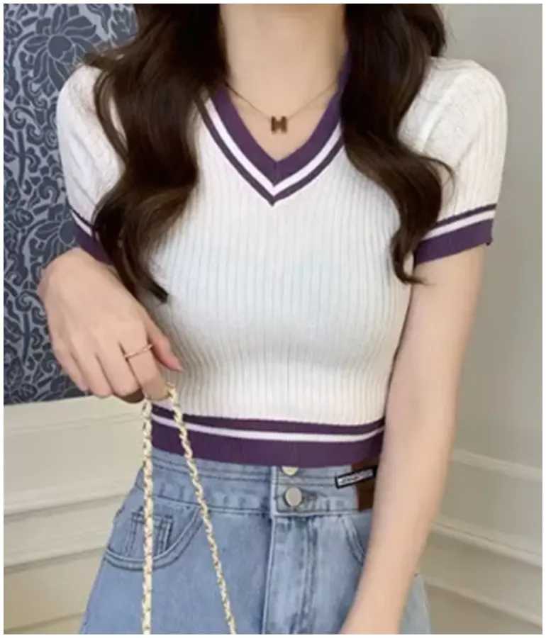 Girl's Short-sleeved Striped Top - OS