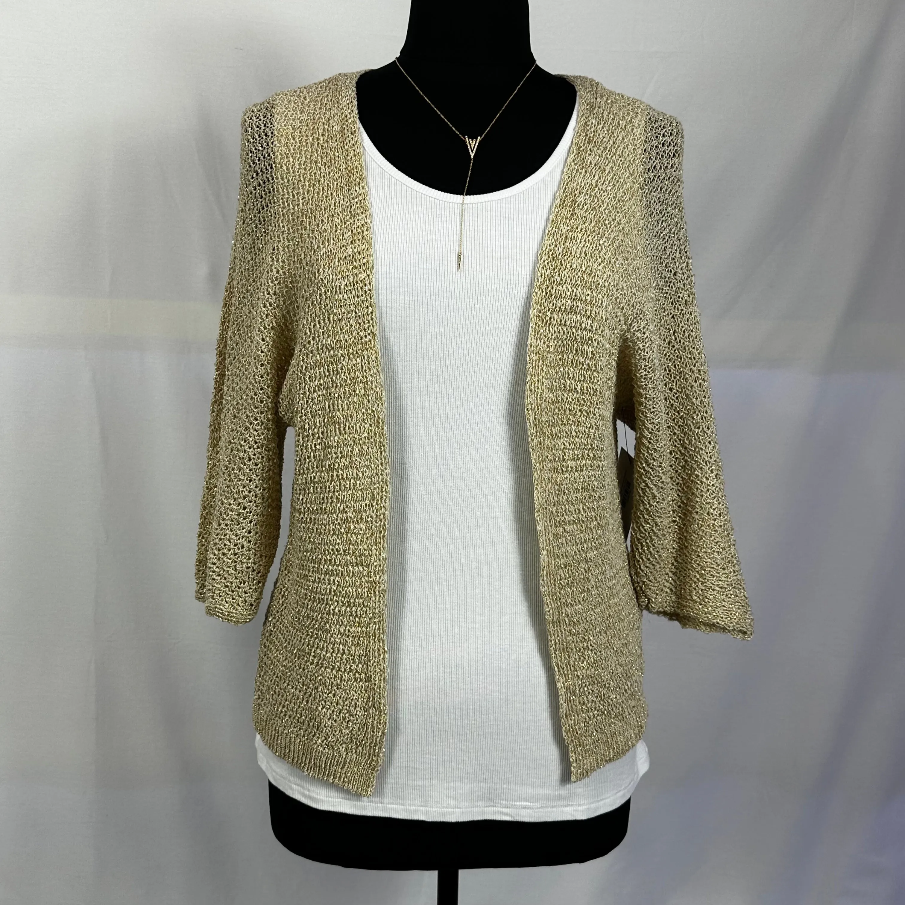 Gold Open Front Crochet Cardigan