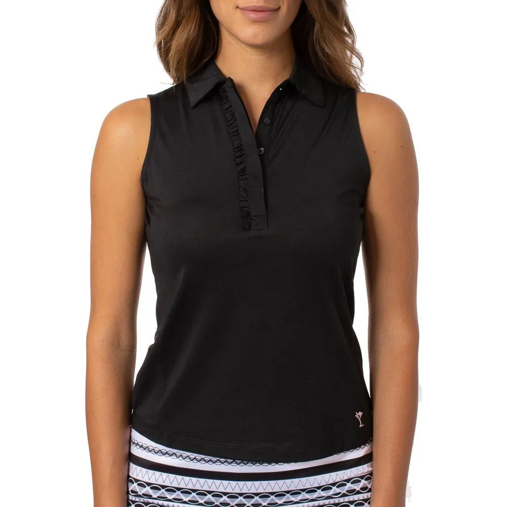 Golftini Women's Sleeveless Ruffle Golf Polo Shirt - Black