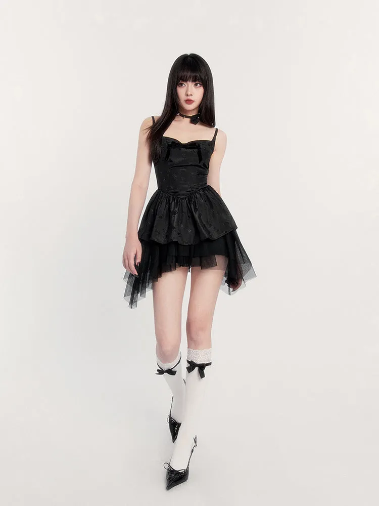 Gothic Lolita Dress with Layered Tulle Skirt