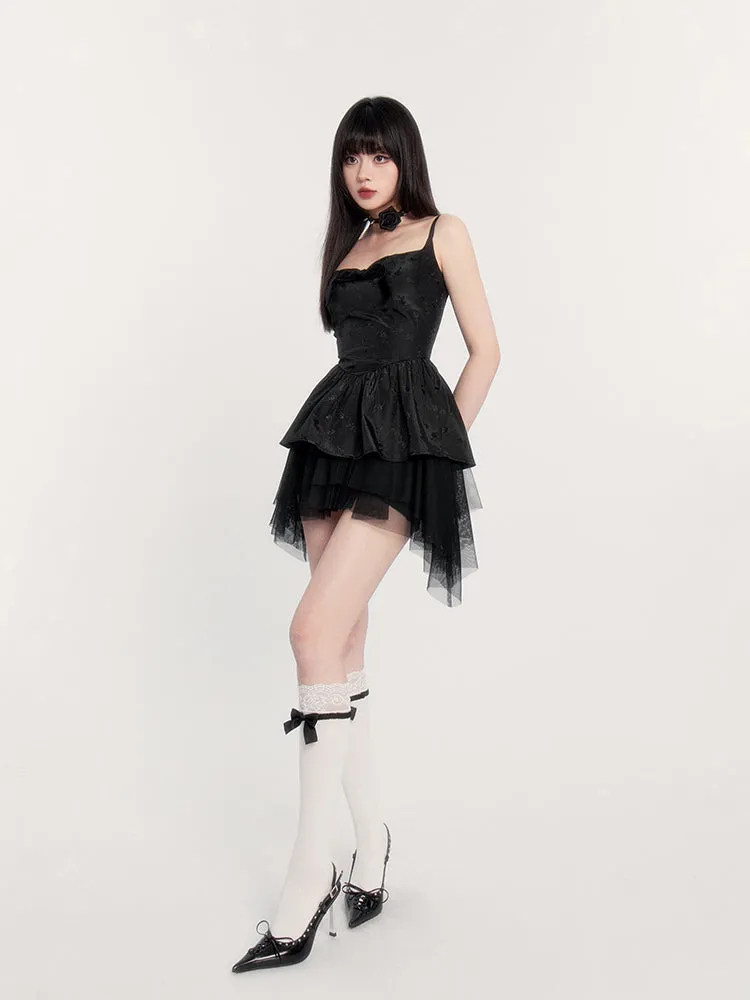 Gothic Lolita Dress with Layered Tulle Skirt