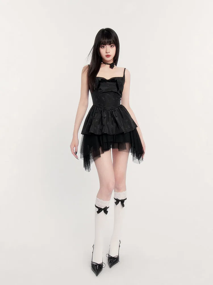 Gothic Lolita Dress with Layered Tulle Skirt