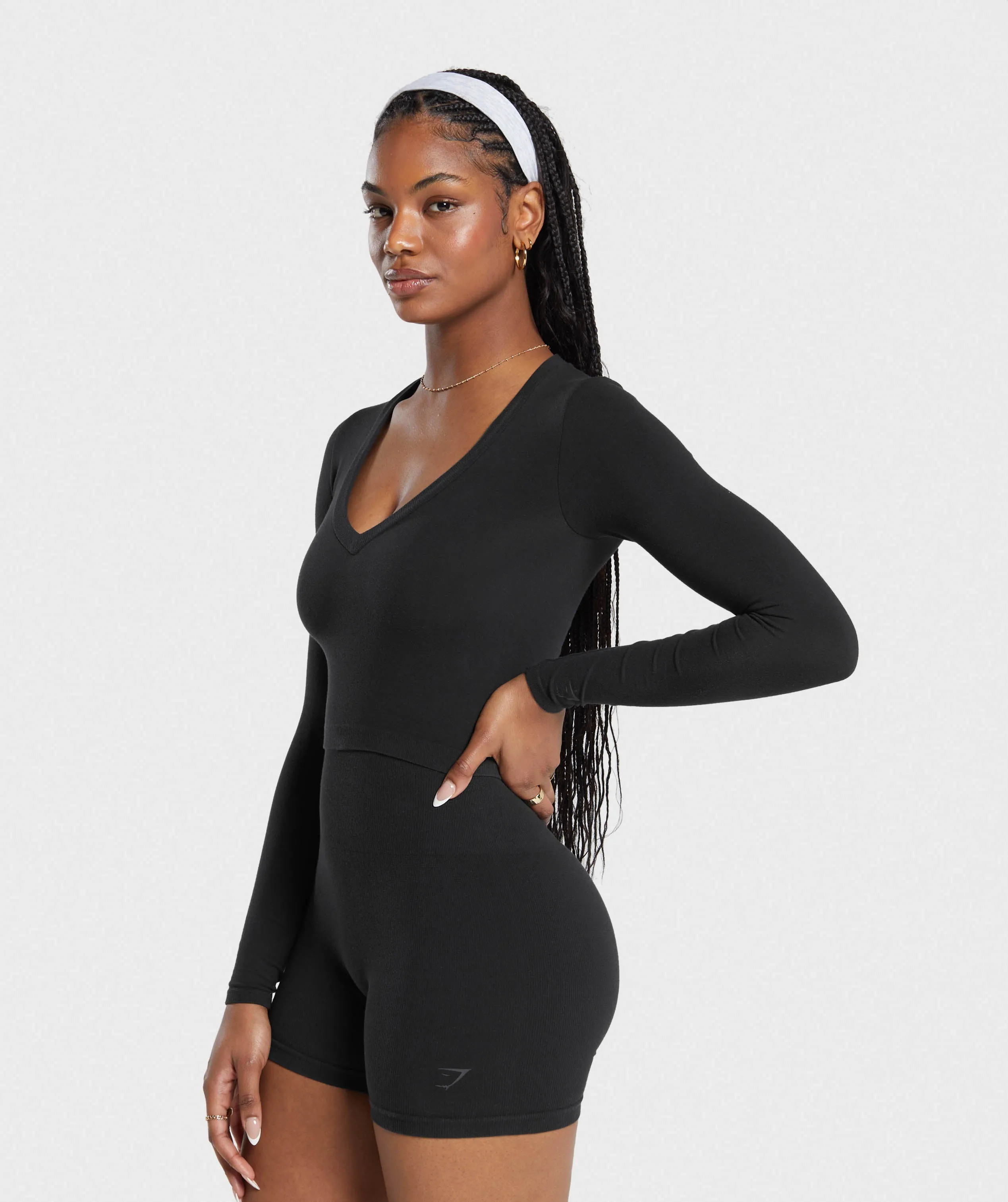 Gymshark Cotton Seamless Long Sleeve Midi Top - Black