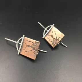 Handmade Copper and Sterling Silver Weevil Insect Earrings