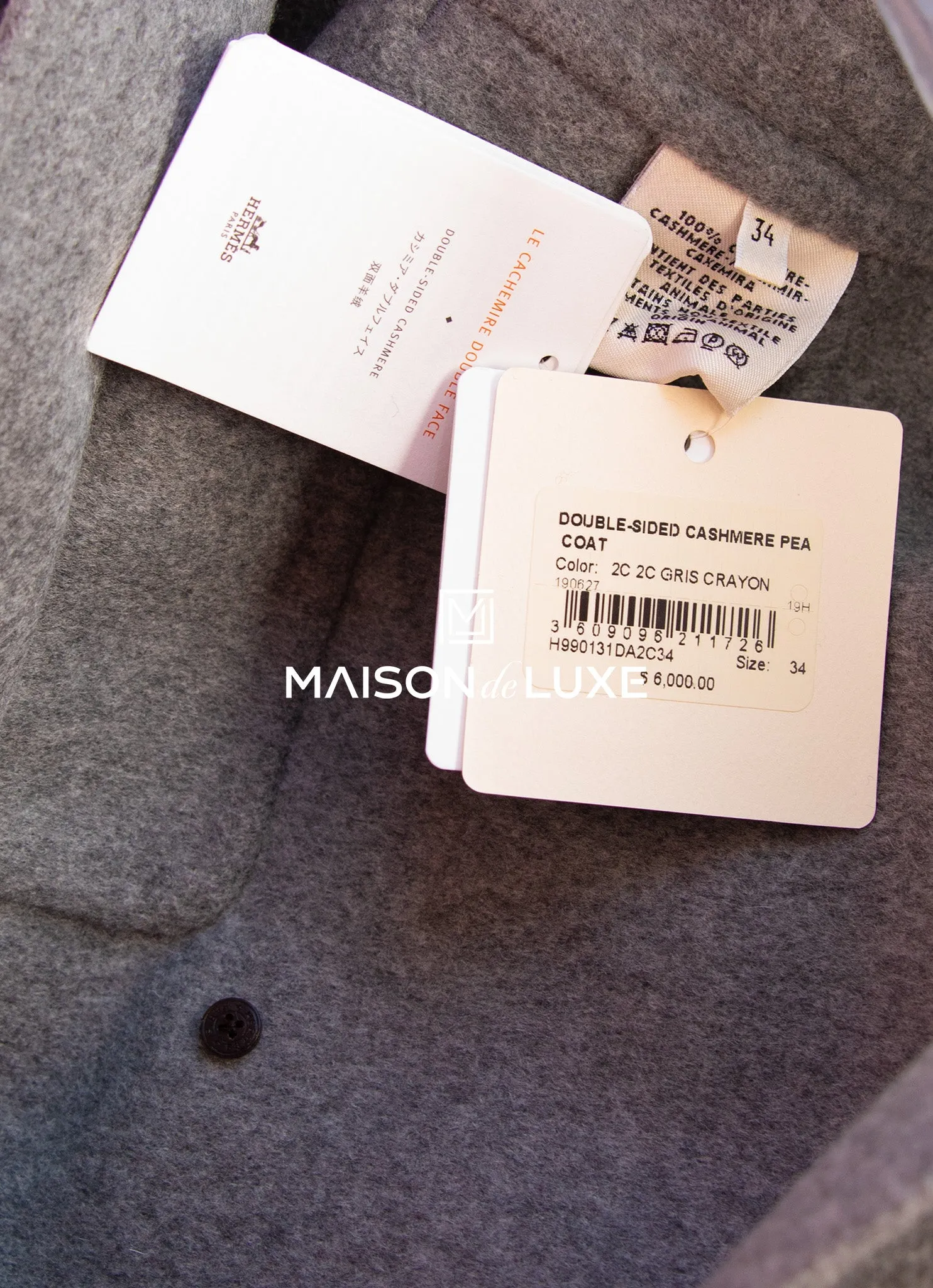 Hermes Gray Double Sided Cashmere Pea Coat Eu 34