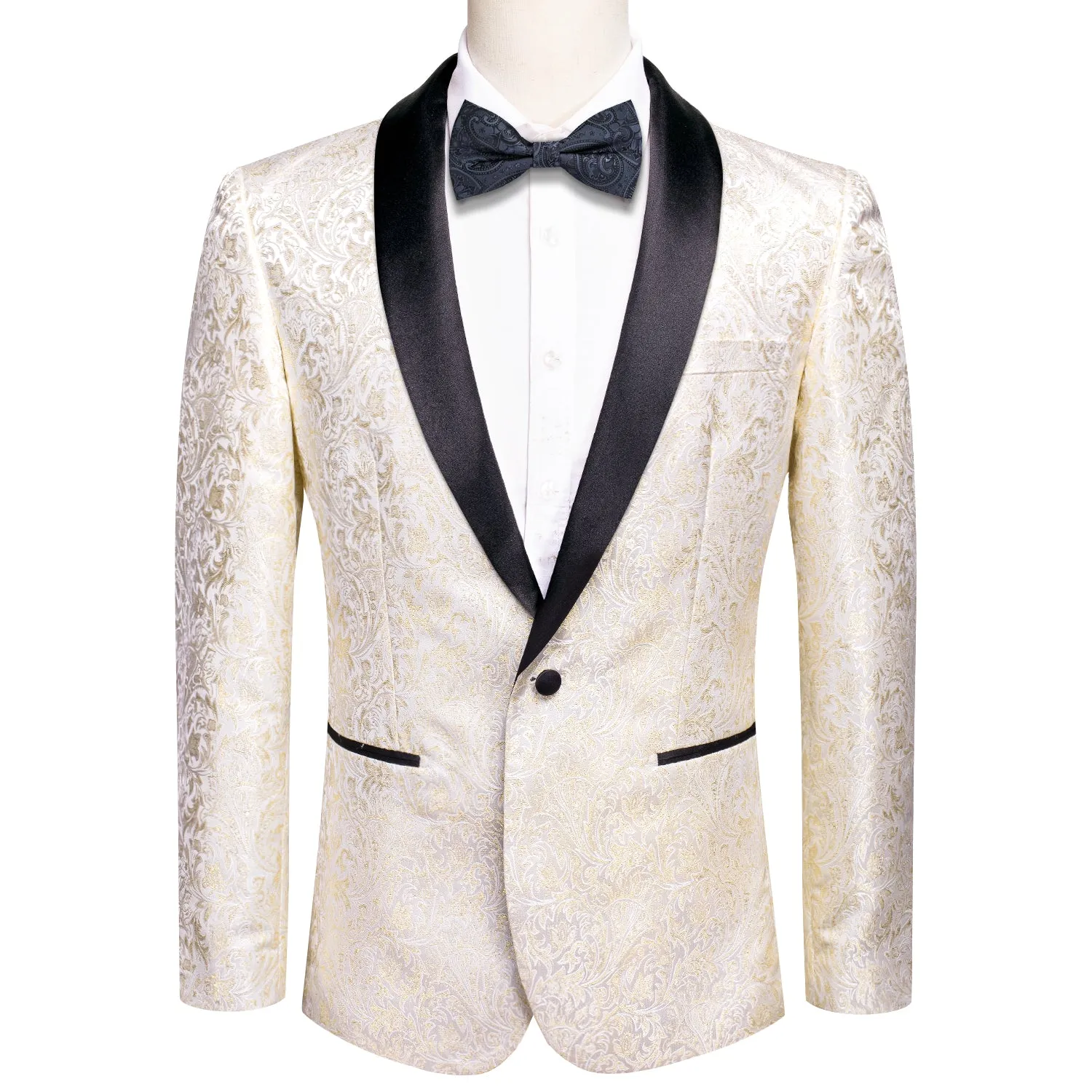 Hi-Tie Wedding Top Luxury Champagne White Paisley Men's Suit Set