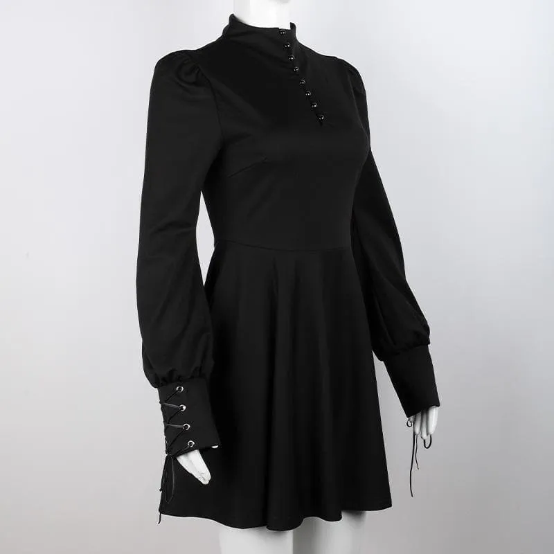 High-Neck Mini Dress With Lantern Sleeves