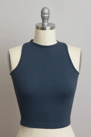 High Neck Racerback Tank Top - Gray Blue