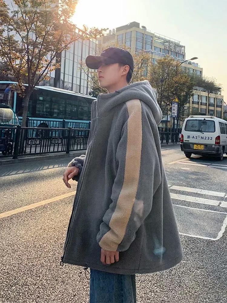 Hong Kong style cotton coat jacket lamb plush men's winter Korean version of the loose trend cotton coat male youth cotton coat