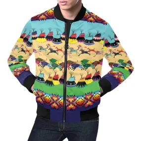 Horses and Buffalo Ledger Blue Bomber Jacket for Men