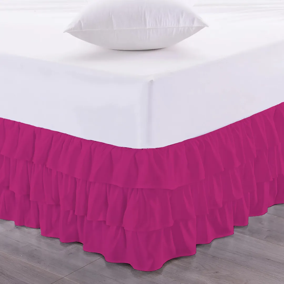 Hot Pink Multi Ruffle Bed Skirt Solid Comfy