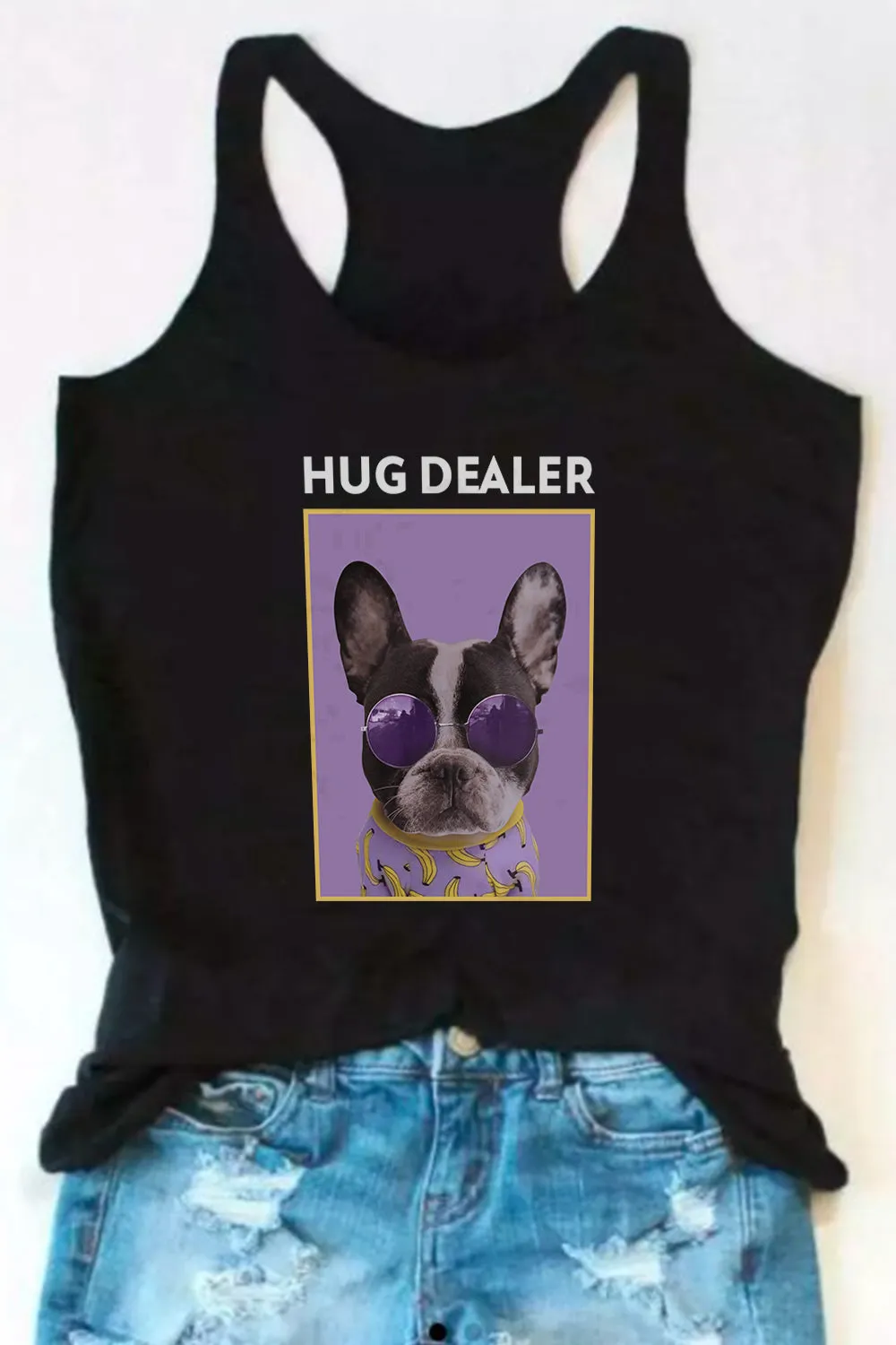 Hug Dealer Print Black Tank Top