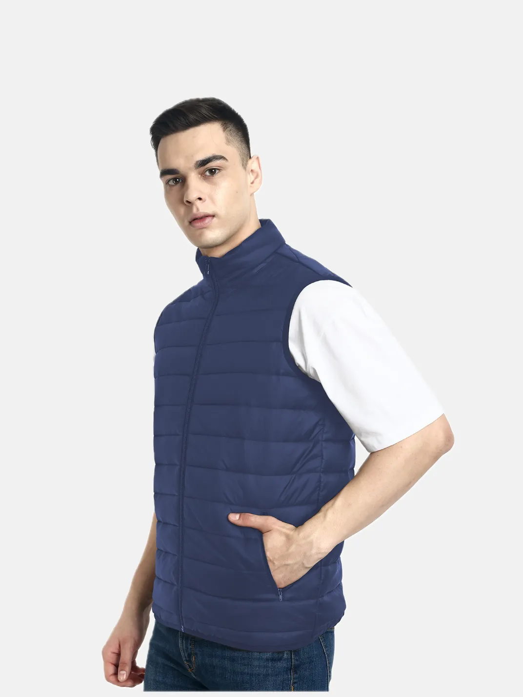 Hummel Venne Men Blue Sleeveless Bomber Jacket