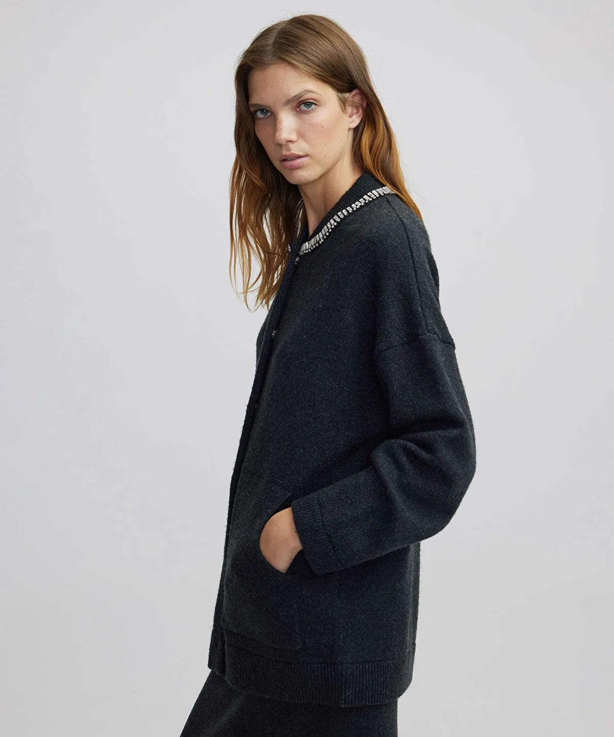 Ipekyol Embroidered Knitted Coat Anthracite