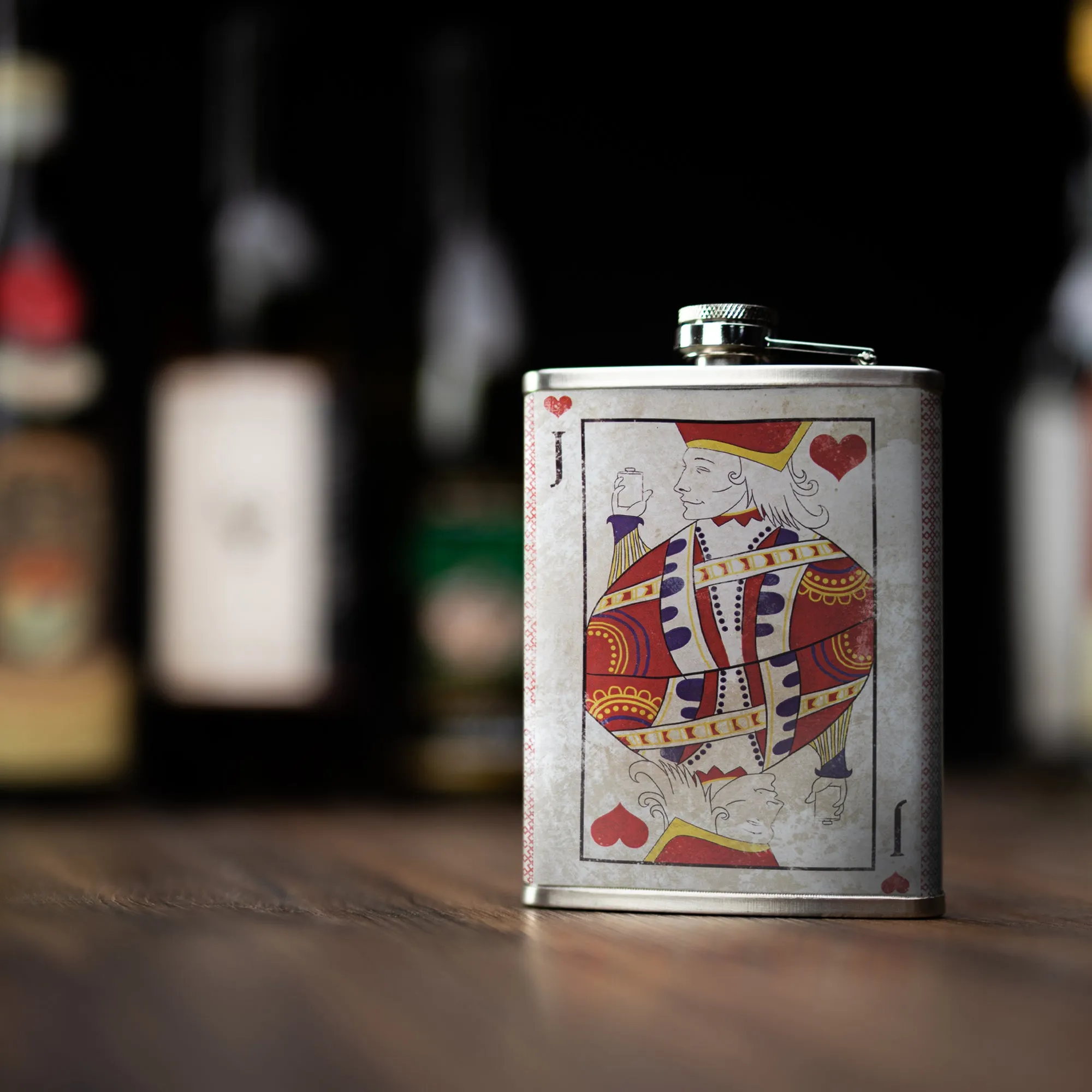 Jack of Hearts Stainless Steel 8 oz Liquor Flask